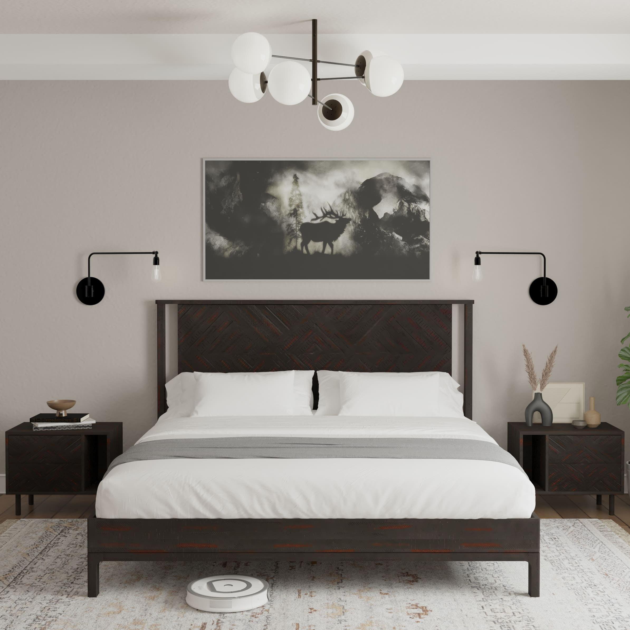 Vivian King Black Wood Bed Frame with Headboard