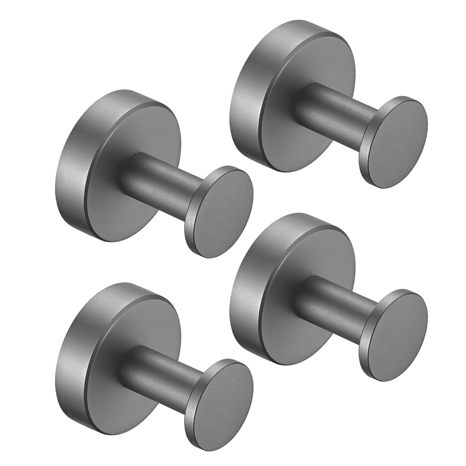 Matte Gray Round Aluminum Wall-Mounted Towel Hooks, 4-Pack