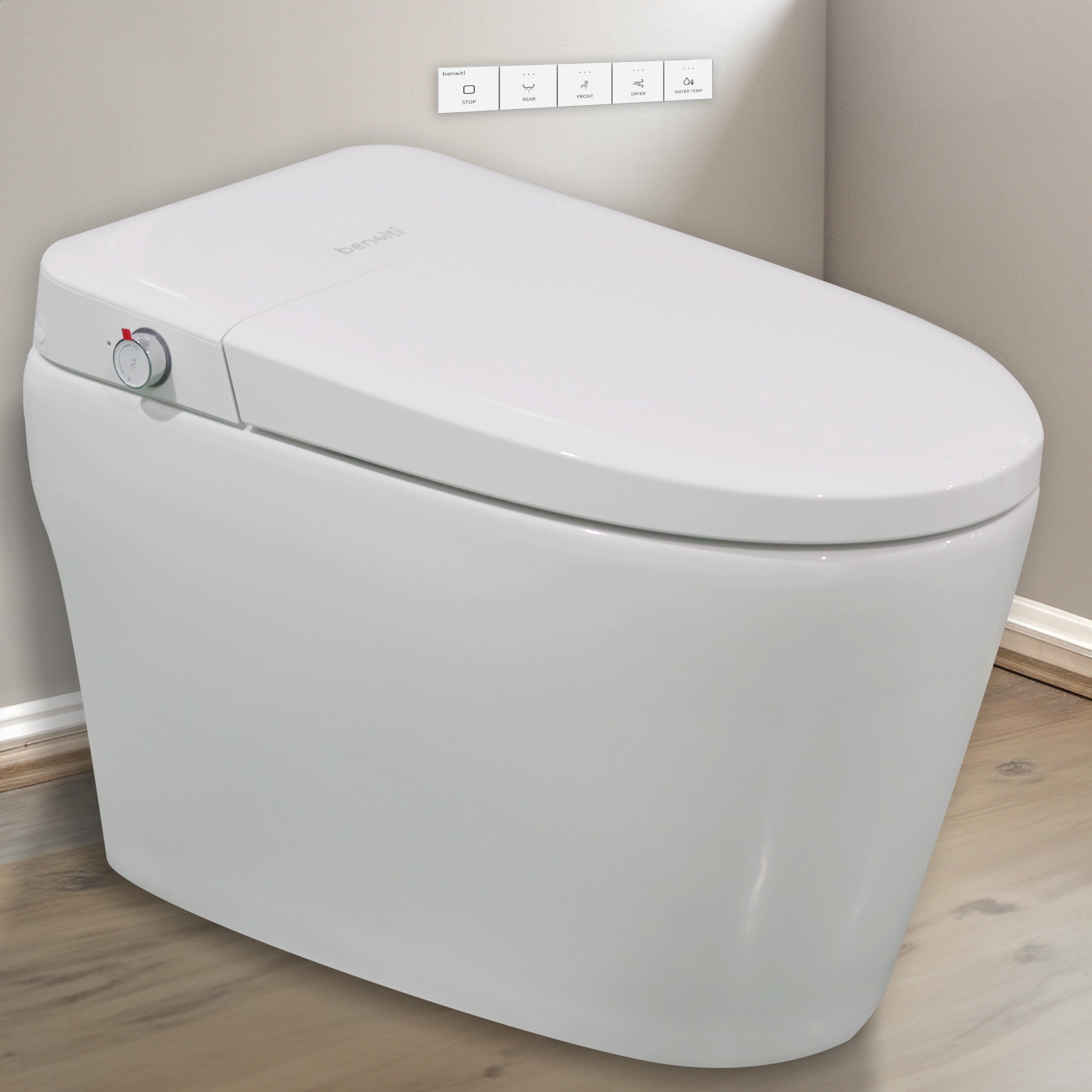 White Ceramic Tankless Elongated Smart Bidet Toilet with Heated Seat