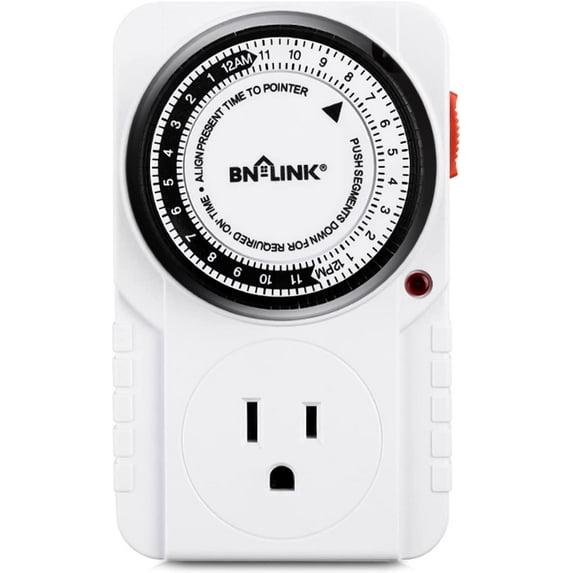 BN-LINK 24 Hour Plug-in Mechanical Timer Outlet, 3 Prong Light Timer, for Grounded Aquarium, Grow Light, Hydroponics, Pets, UL Listed