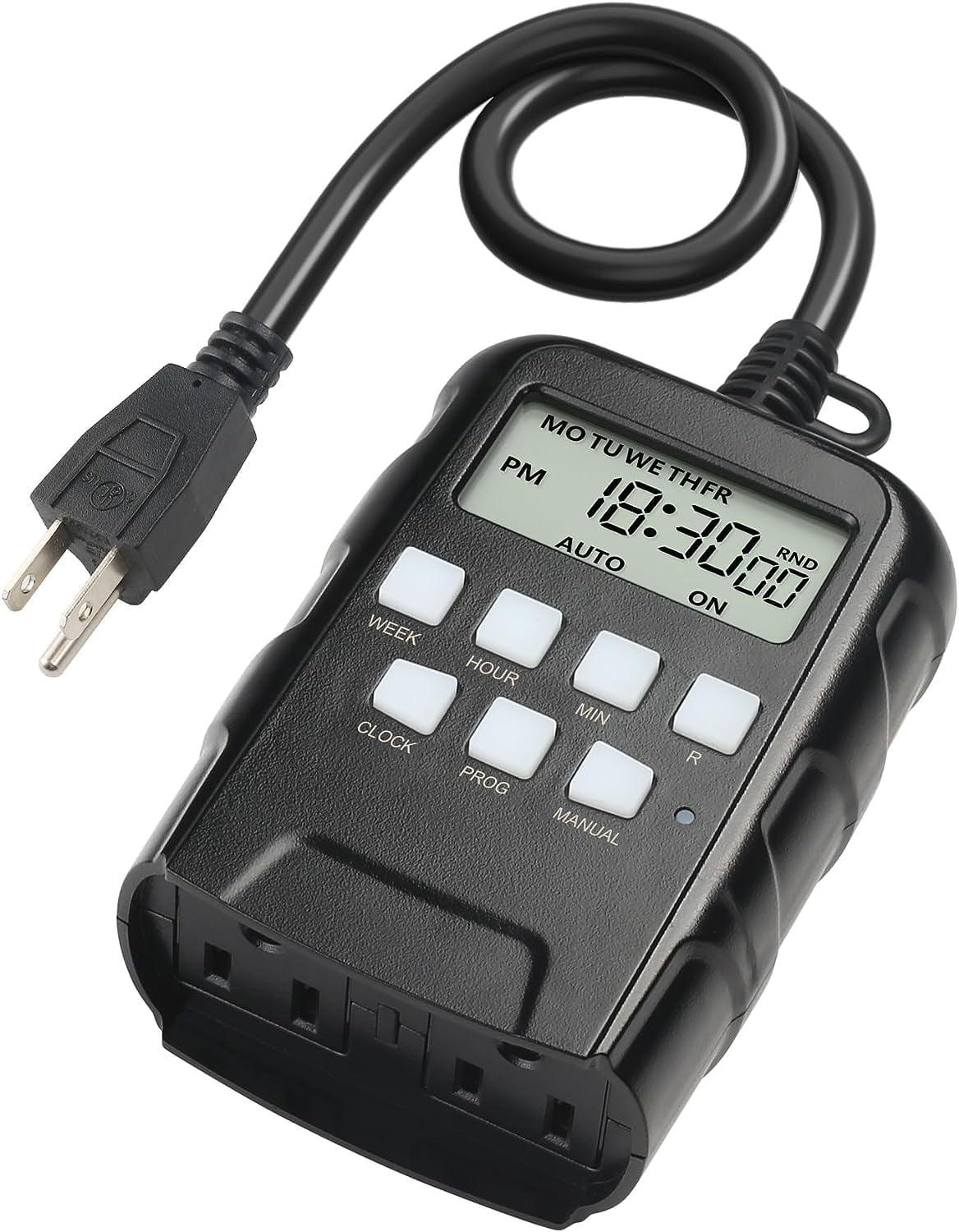 BN-LINK 7 Day Outdoor Heavy Duty Digital Programmable Timer, Outdoor Timer Outlet Waterproof, Grounded Electrical Outlets for Christmas Lights Lamps Ponds, 1875W 1/2HP, ETL Listed