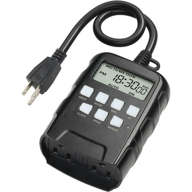 BN-LINK 7 Day Outdoor Heavy Duty Digital Programmable Timer, Outdoor Timer Outlet Waterproof, Grounded Electrical Outlets for Christmas Lights Lamps Ponds, 1875W 1/2HP, ETL Listed