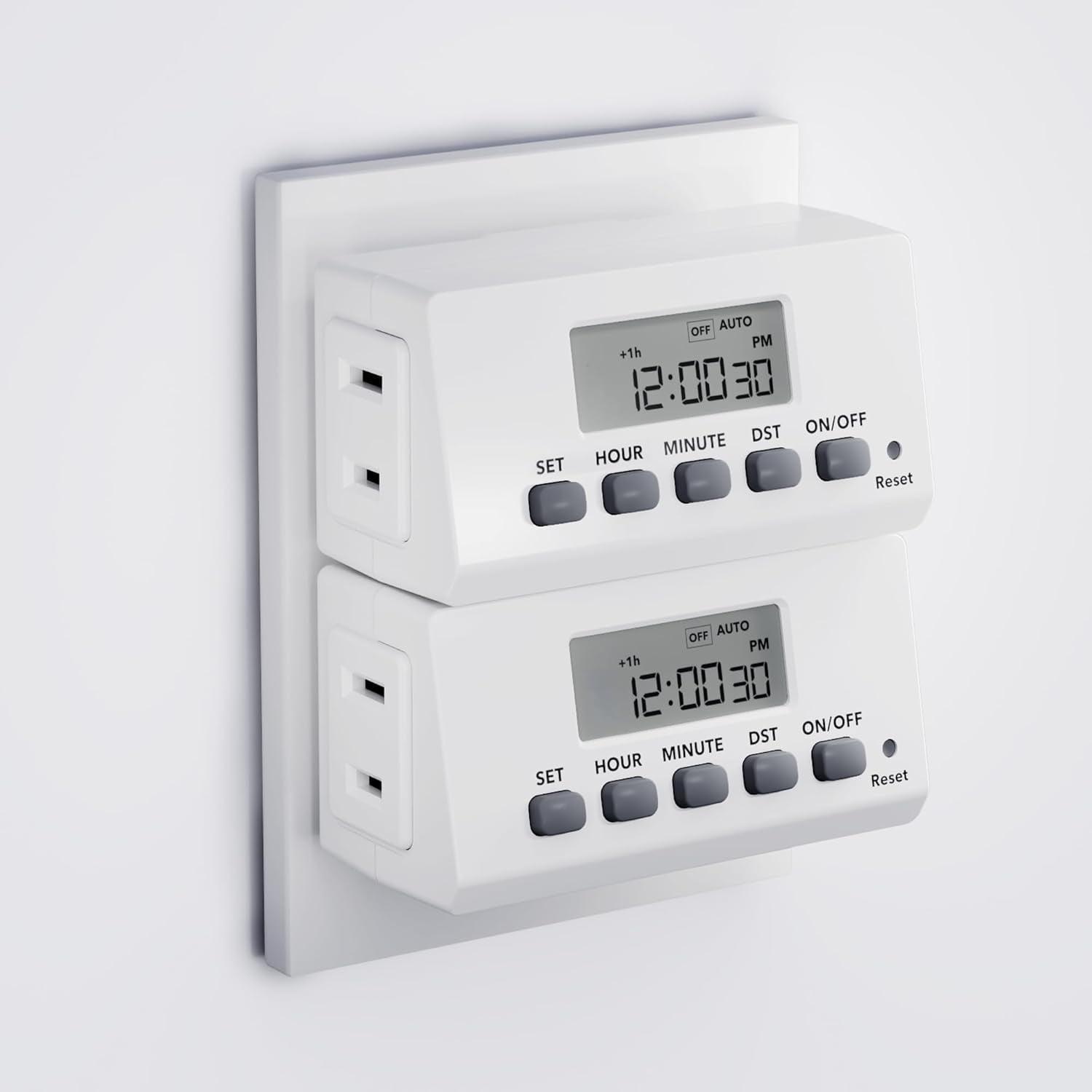 White Digital Programmable Indoor Outlet Timer 2-Pack