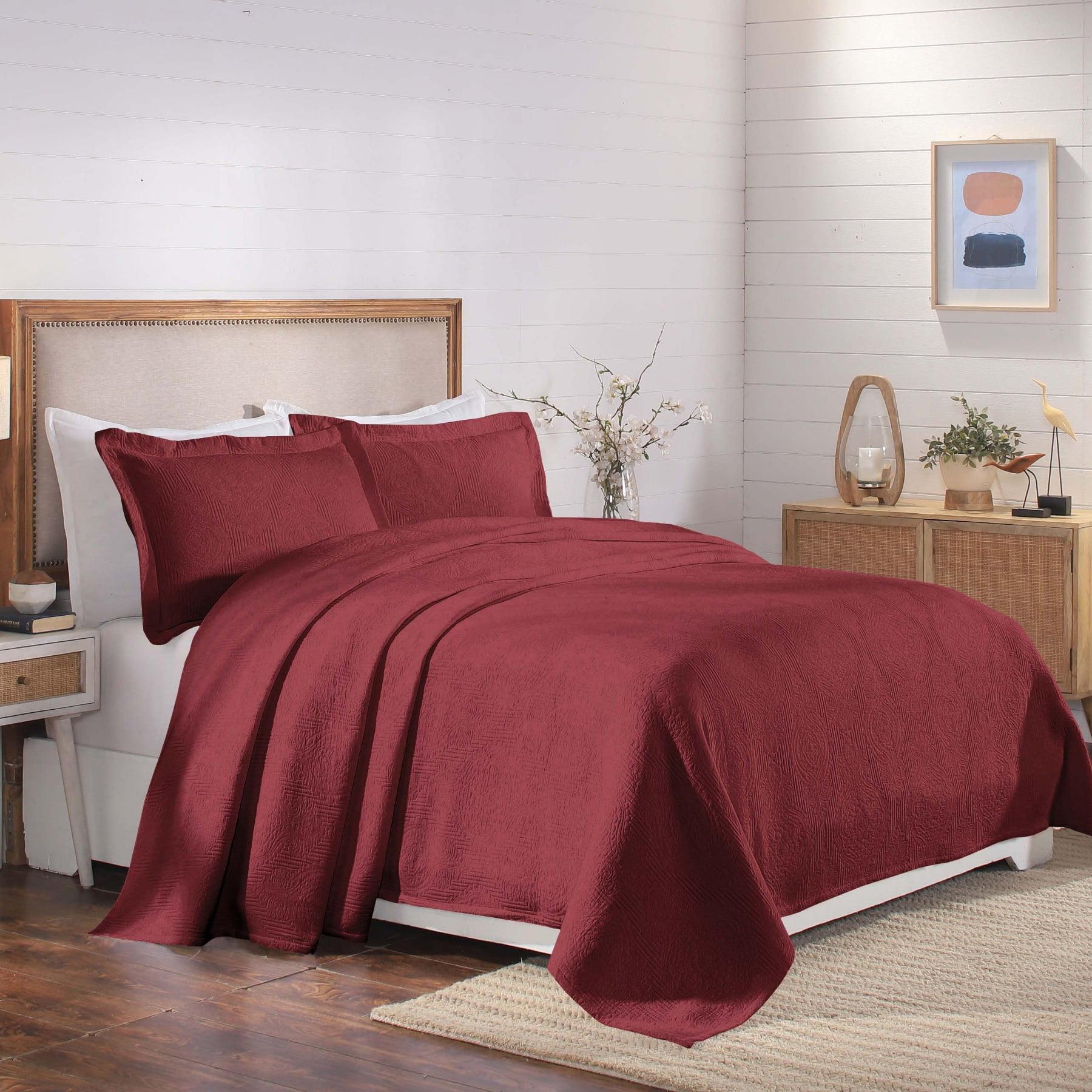 Vintage Cotton Matelasse Jacquard Medallion Scroll Bedspread Set, Twin, Garnet Red - Blue Nile Mills