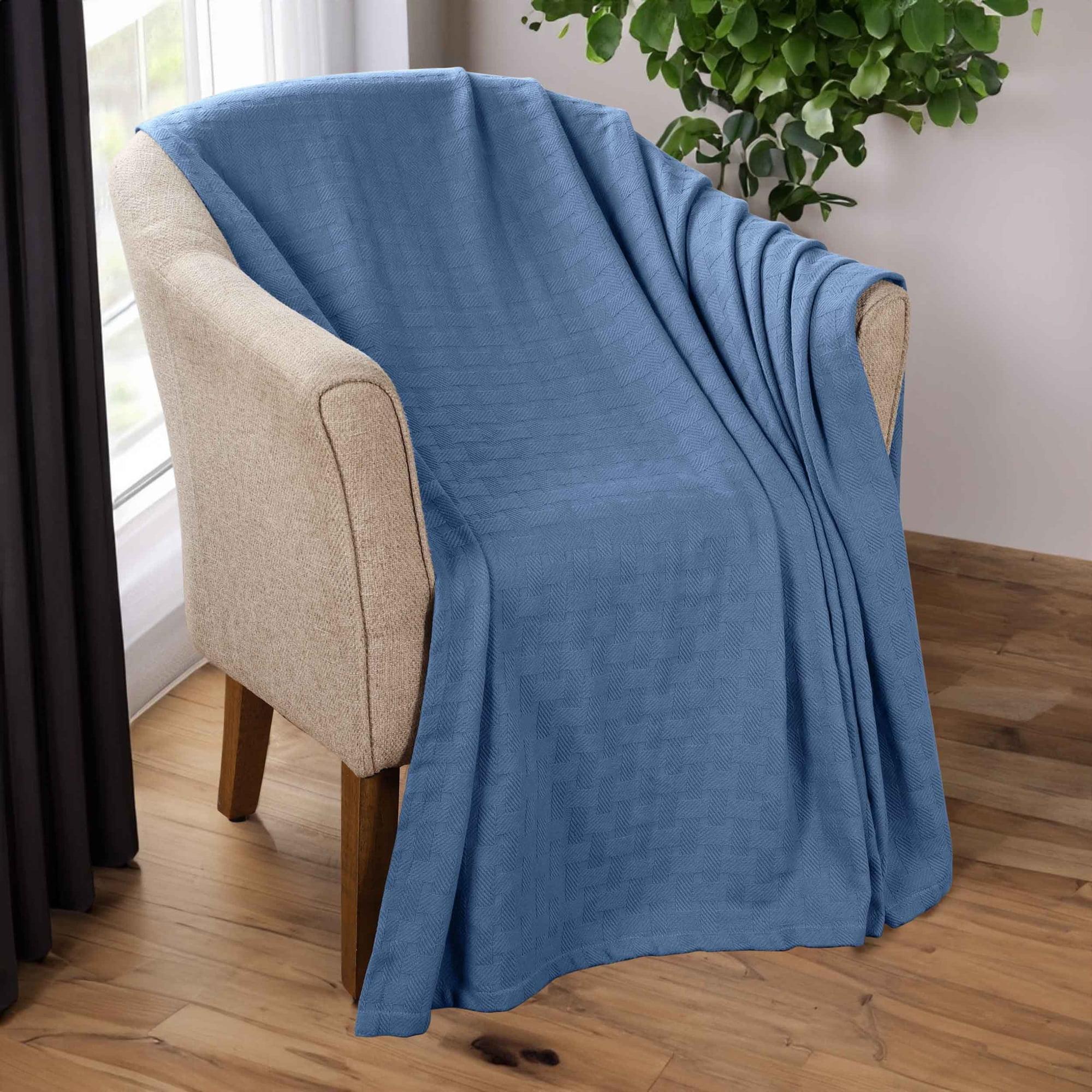 Denim Blue King Size Cotton Basketweave Blanket