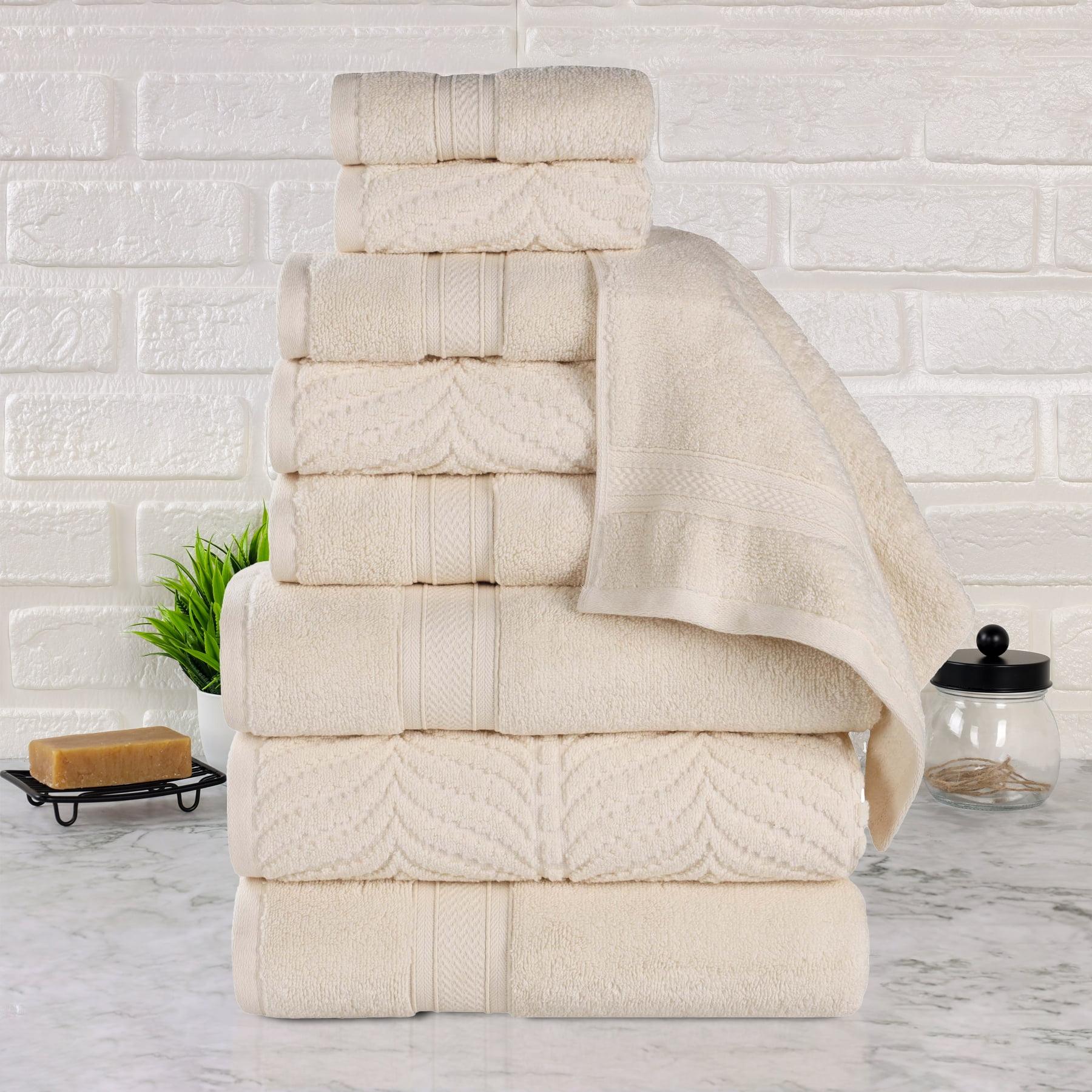 Chevron Zero Twist Cotton Solid and Jacquard 9 Piece Bathroom Towel Set, Ivory - Blue Nile Mills