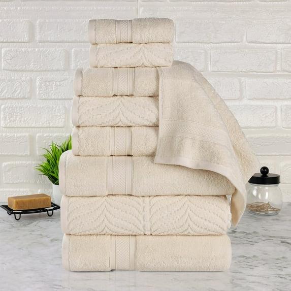 Chevron Zero Twist Cotton Solid and Jacquard 9 Piece Bathroom Towel Set, Ivory - Blue Nile Mills