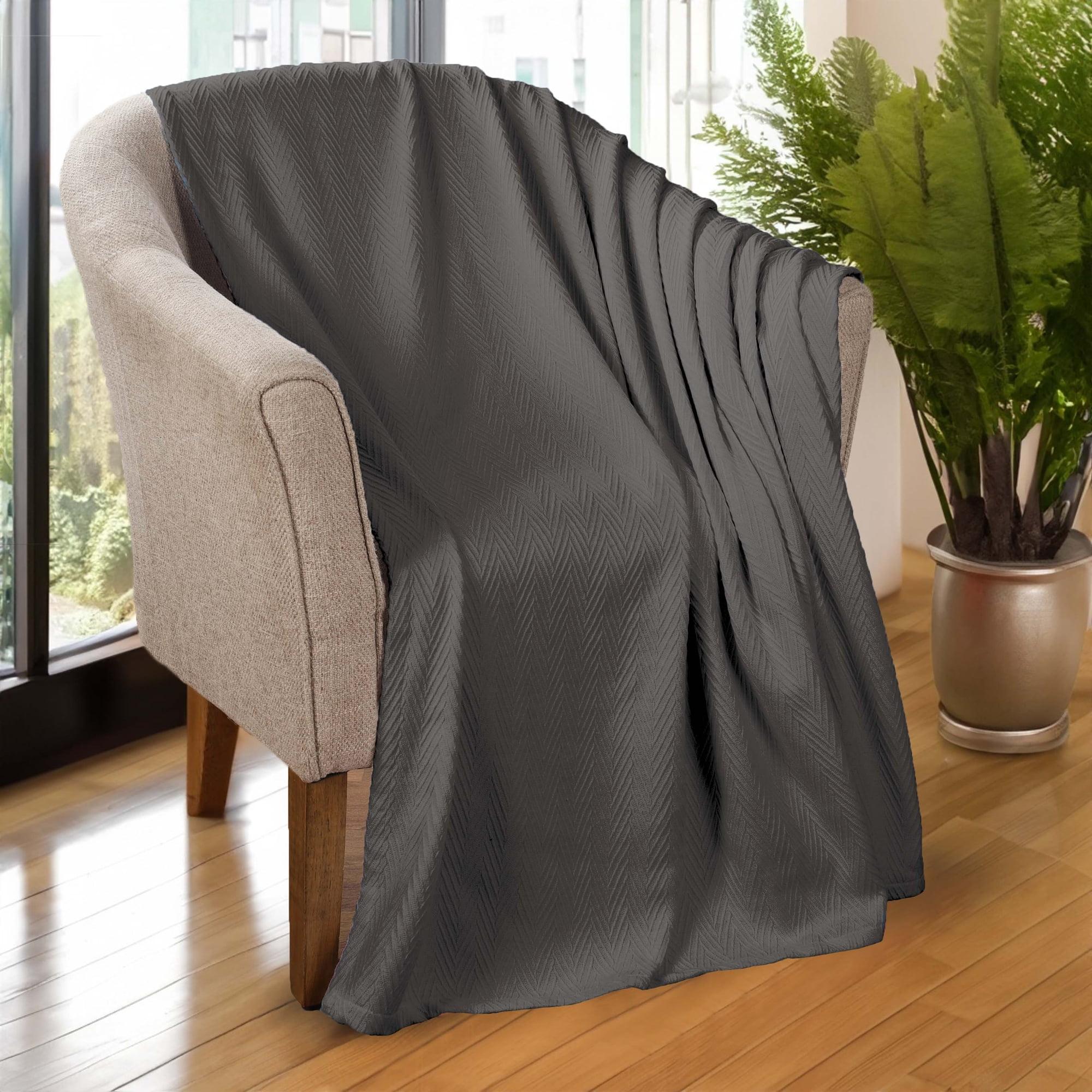 Chevron Zig-Zag Cotton Blanket, Full/Queen, Charcoal - Blue Nile Mills