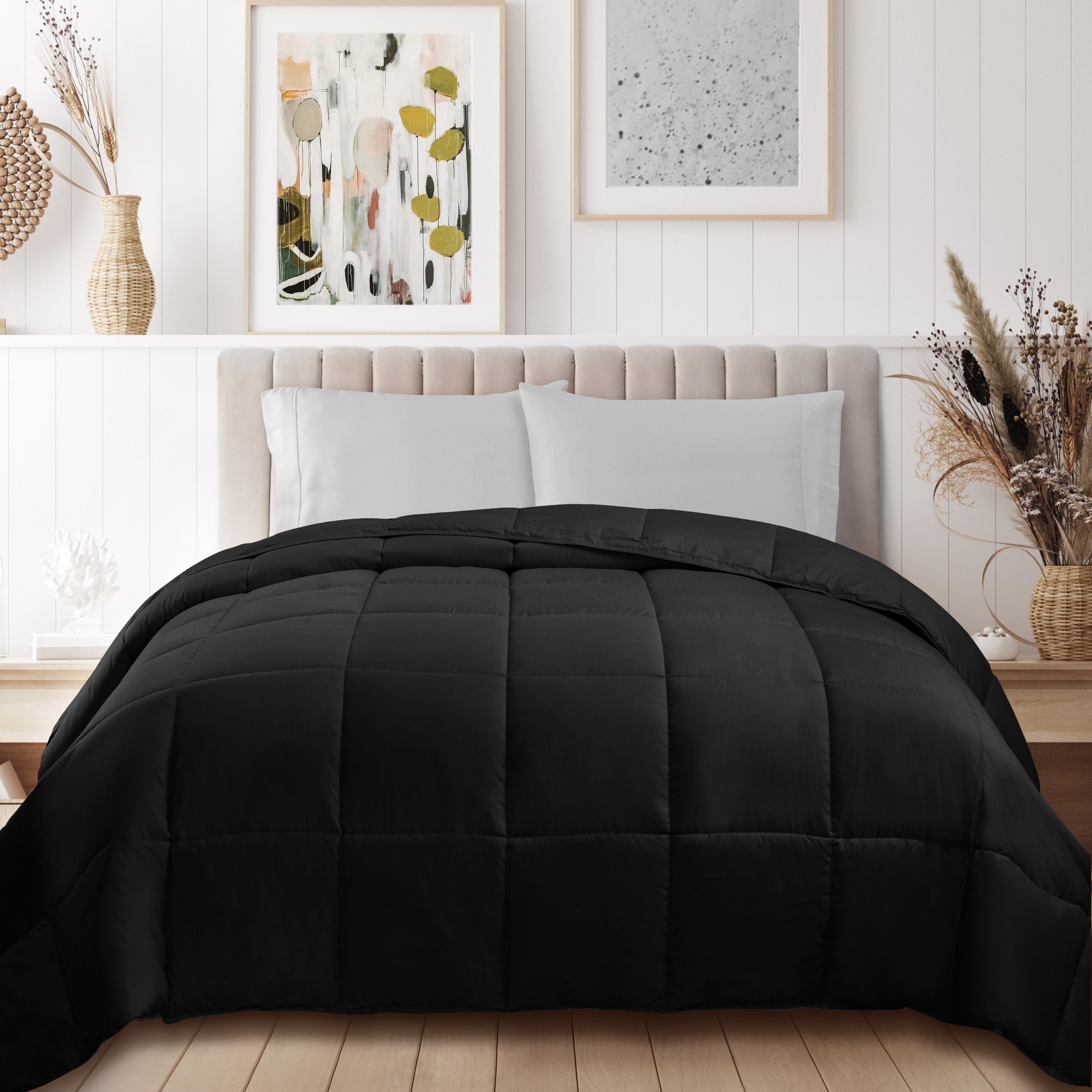 King Black Reversible Microfiber Down Alternative Comforter Set