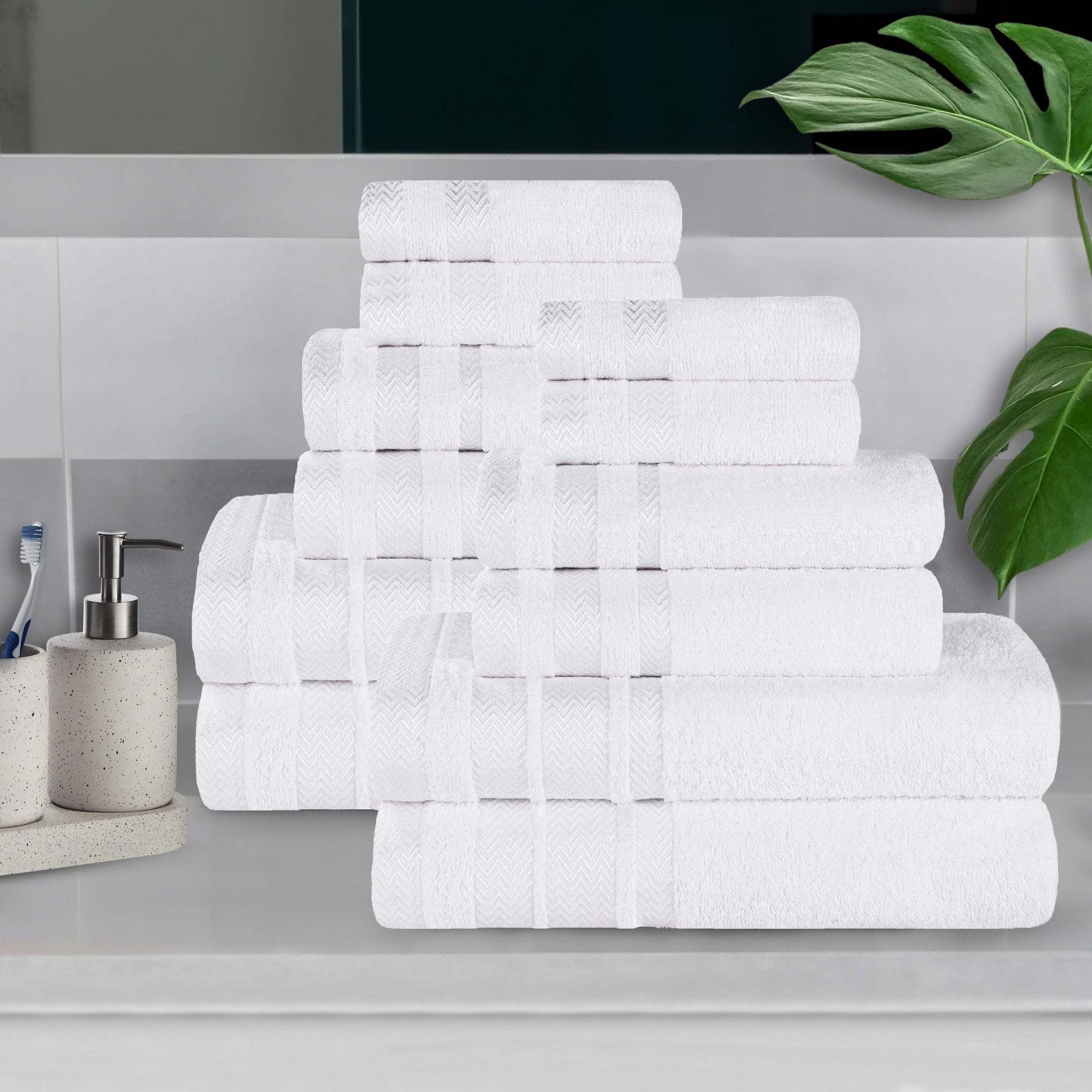 White Cotton Medium Weight 12 Piece Bathroom Towel Set