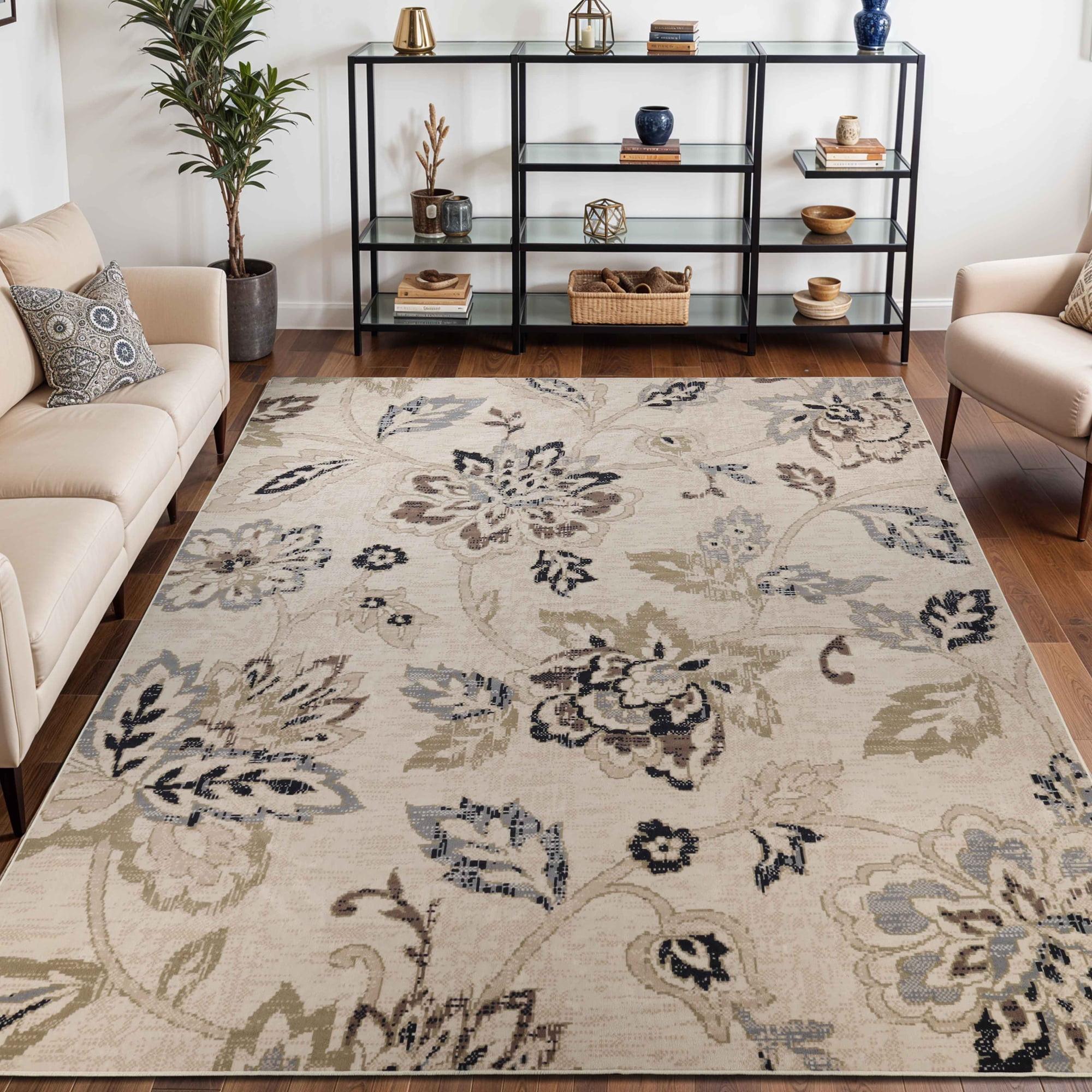 Modern Bohemian Farmhouse Floral Indoor Area Rug, 12'x15', Cream - Blue Nile Mills