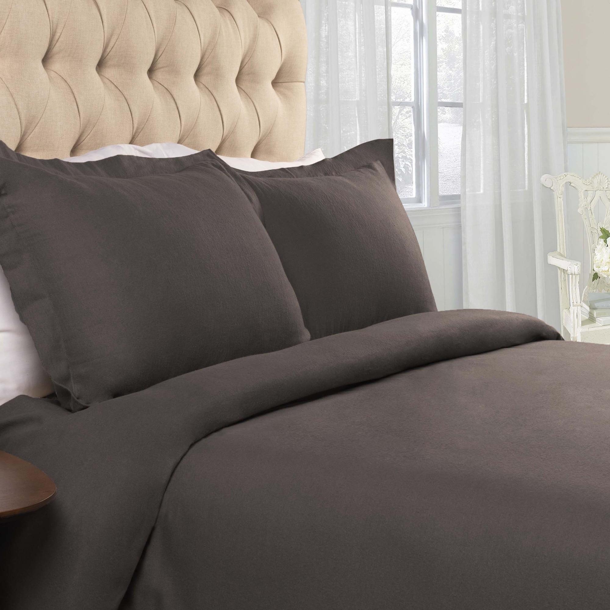 Flannel Cotton Modern Solid Fuzzy Duvet Cover Set With Pillow Shams, Twin, Charcoal - Blue Nile Mills