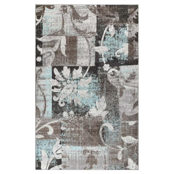 Contemporary Floral Patchwork Indoor Area Rug, 4'x6', Brown-Turquoise - Blue Nile Mills