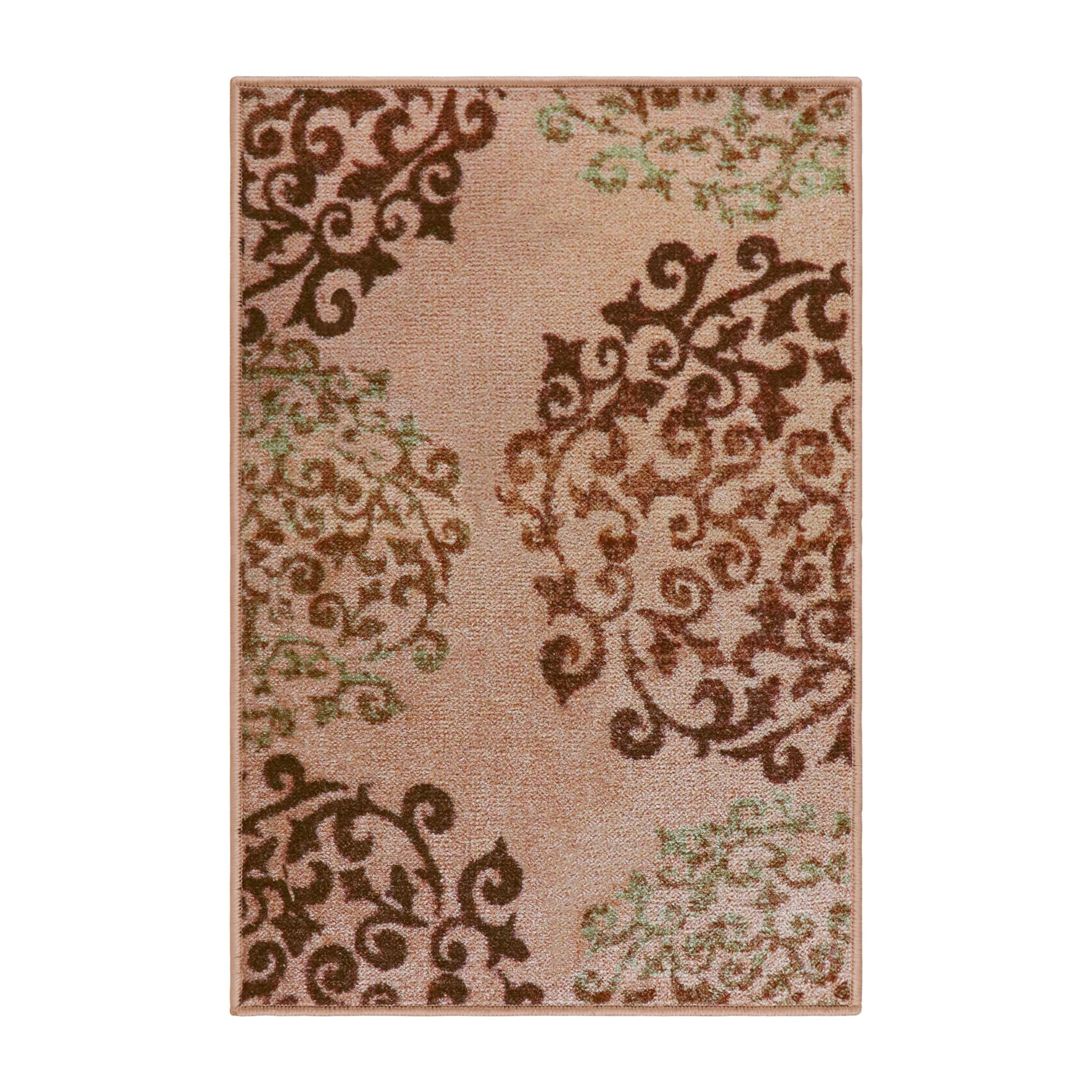 Classic Medallion Floral Scroll Non-Slip Washable Indoor Runner or Area Rug, 2'x3', Camel - Blue Nile Mills