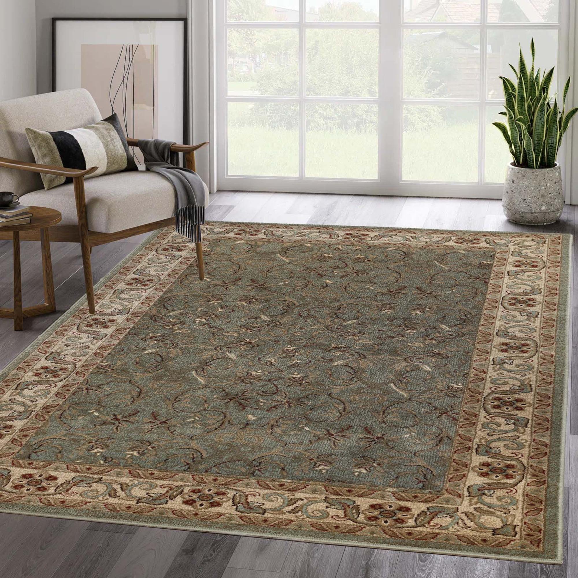 Traditional Floral Scroll Indoor Runner or Area Rug, 4'x6', Dark Green - Blue Nile Mills