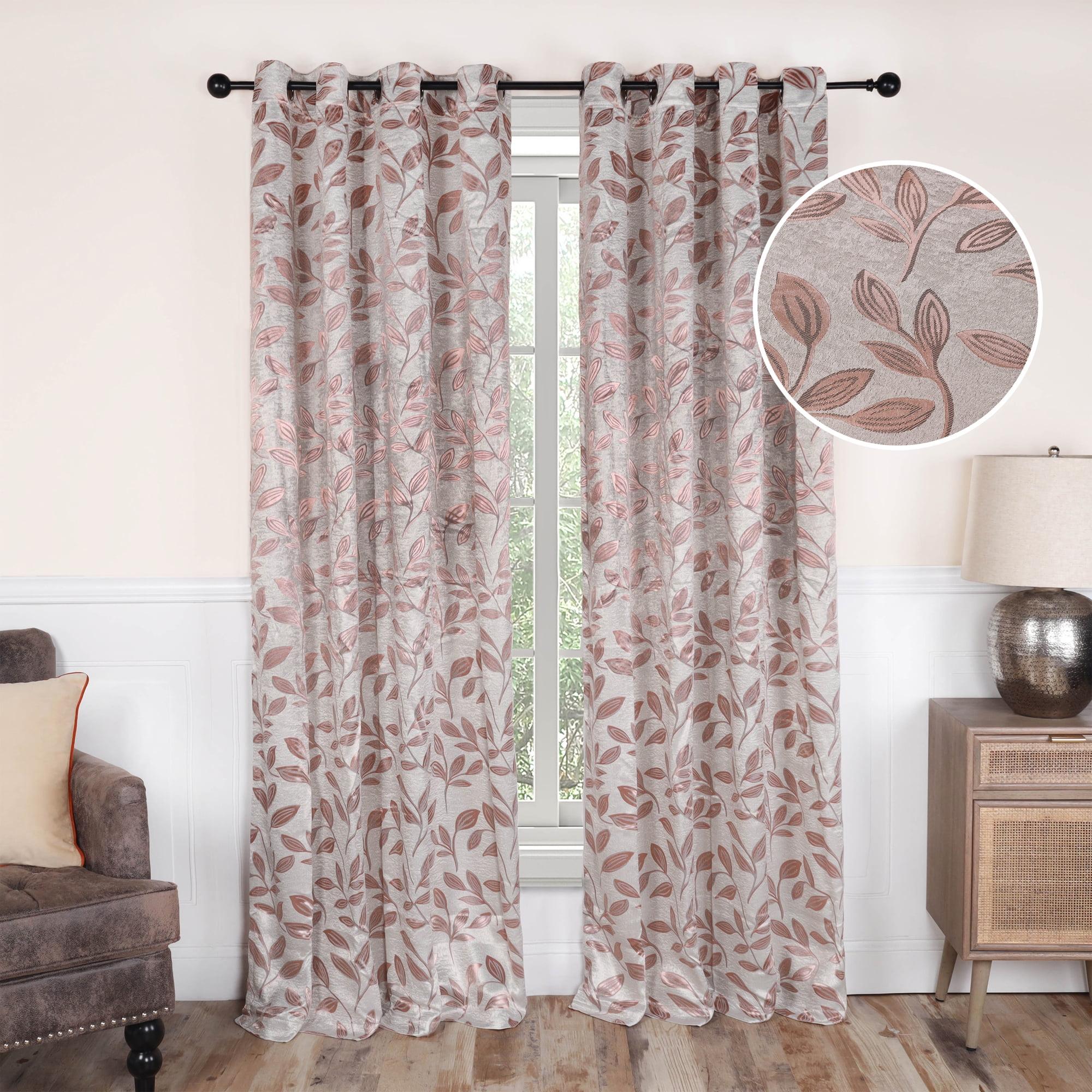Modern Bohemian Leaves Room Darkening Semi-Blackout Curtains, Set of 2, 52"x108", Bronze - Blue Nile Mills