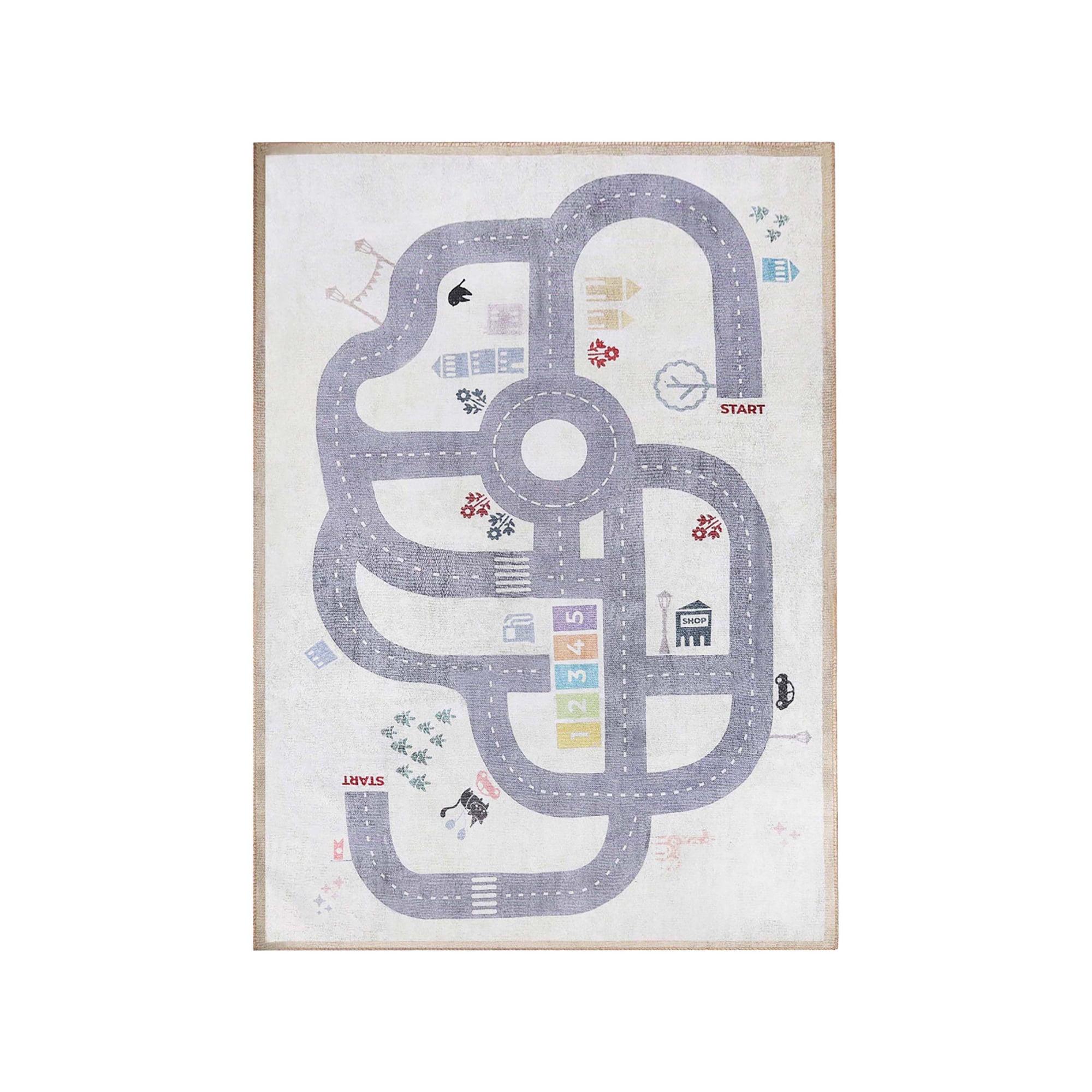 Path Non-Slip Kids Playroom Nursery Washable Indoor Area Rug, 2'x3', Ivory - Blue Nile Mills