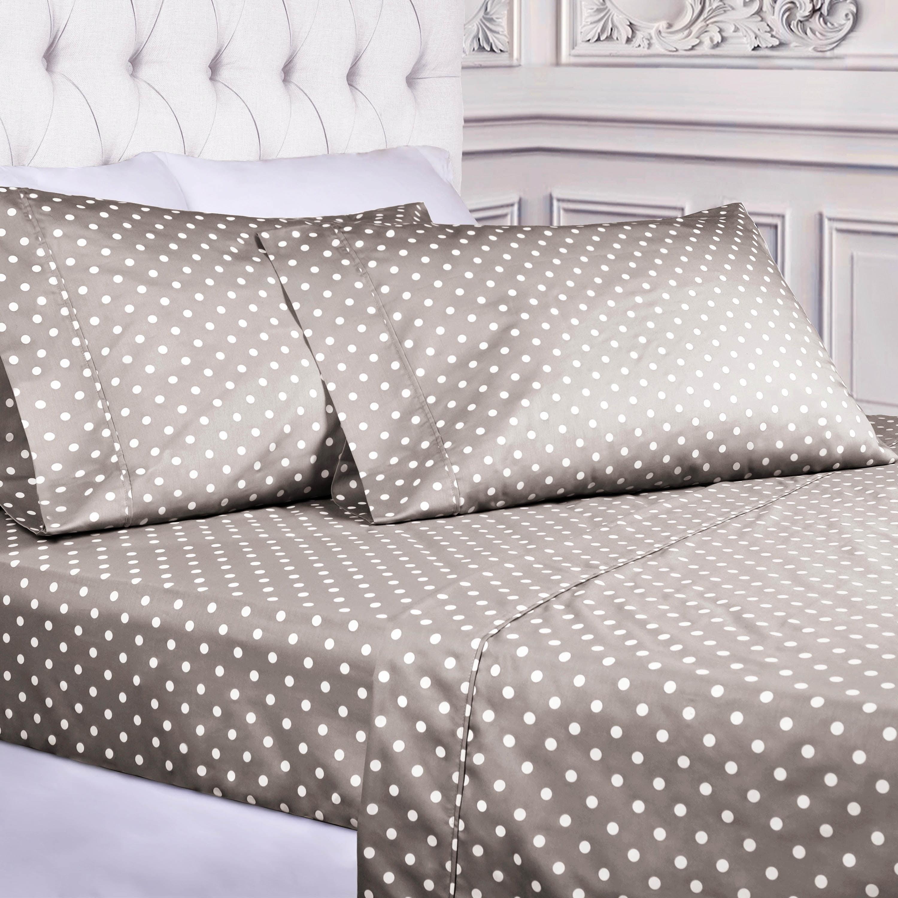 Light Gray Polka Dot Cotton Blend Queen Deep Pocket Sheet Set