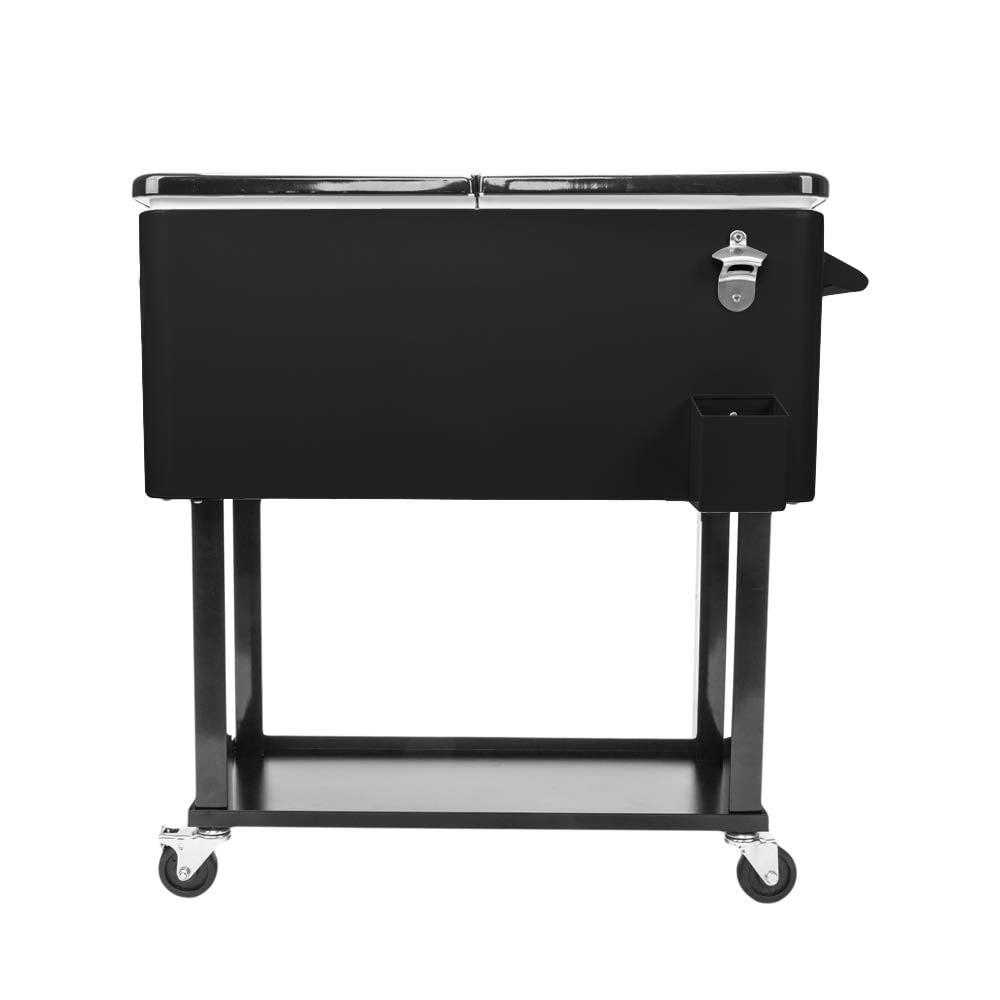 Black 80-Quart Rolling Patio Cooler with Wheels and Tray