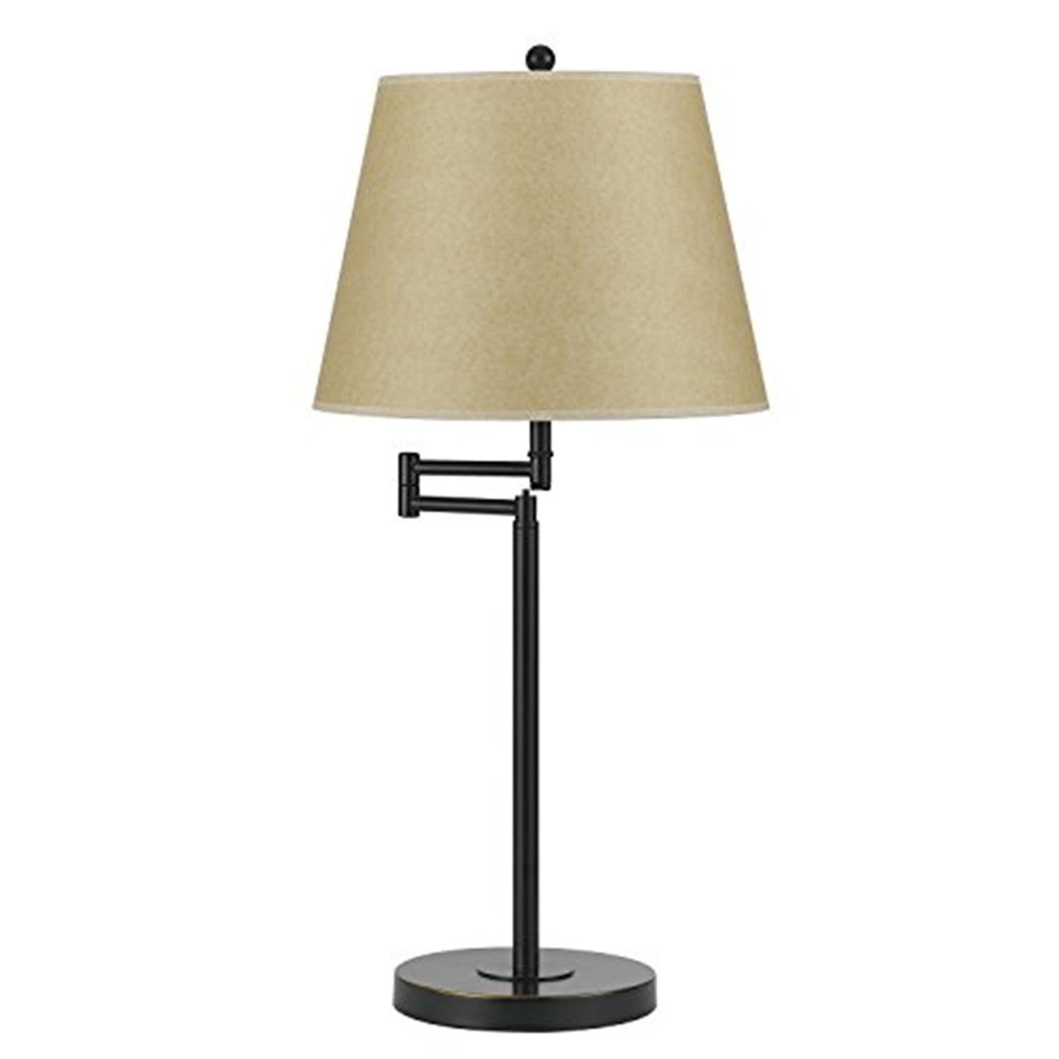 Dark Bronze Swing Arm Table Lamp with Beige Shade