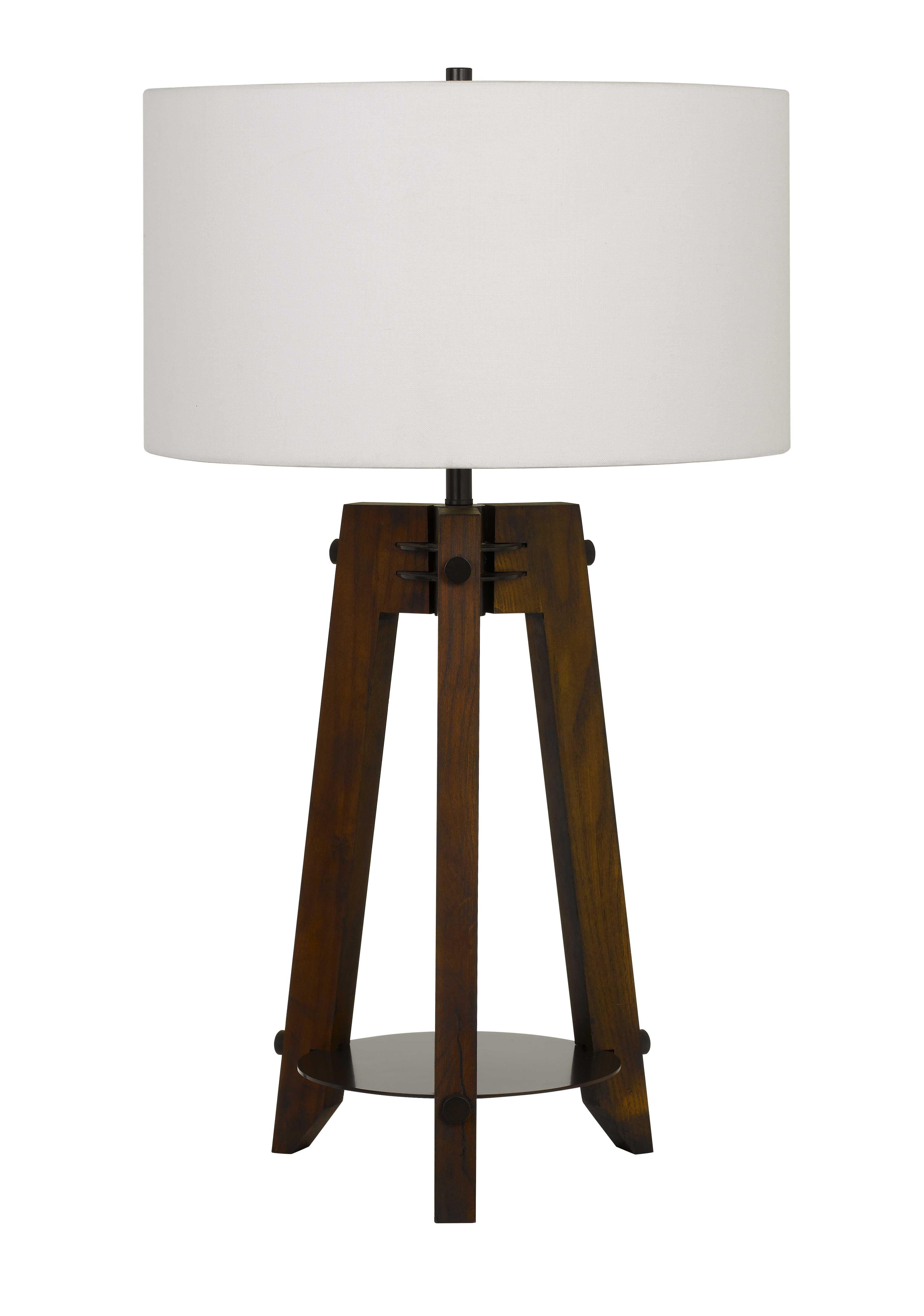 Walnut and White Tripod Table Lamp with 3-Way Switch