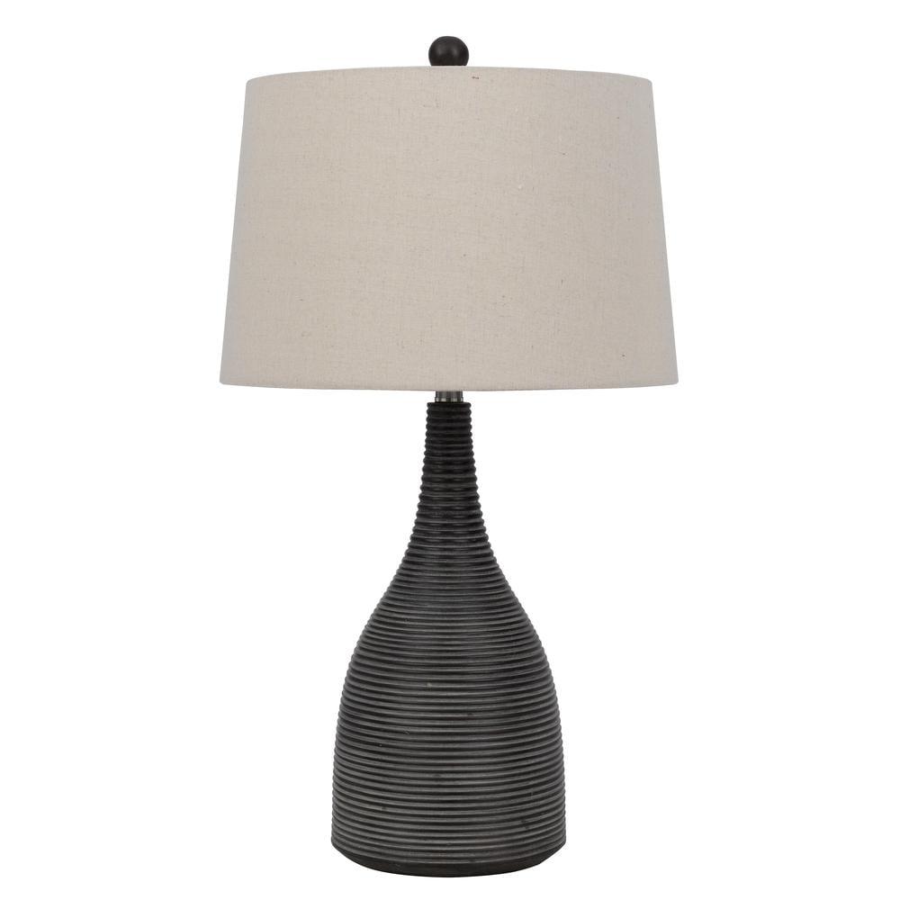 Charcoal Resin Table Lamp with Beige Linen Shade