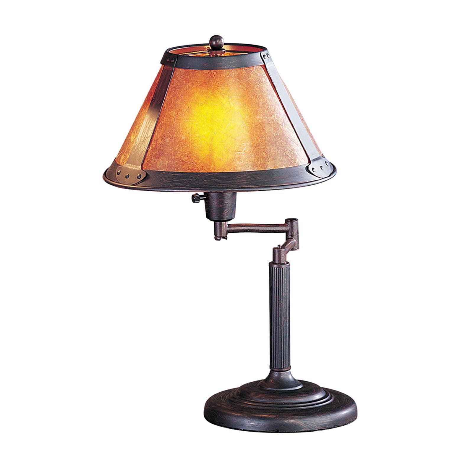 Adjustable Bronze Swing Arm Desk Lamp with Natural Mica Shade