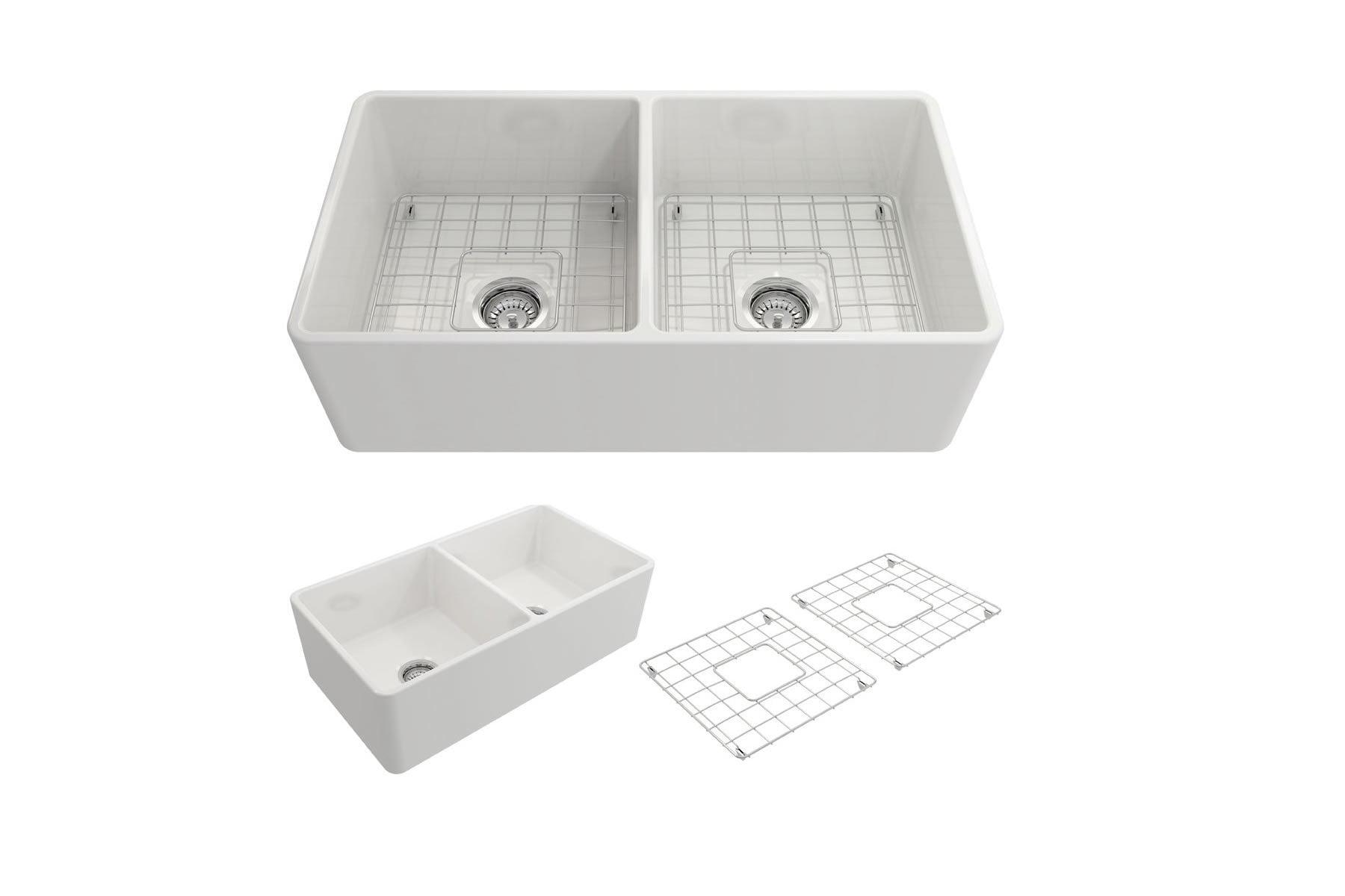 33'' L Farmhouse / Apron Double Bowl Fireclay Kitchen Sink