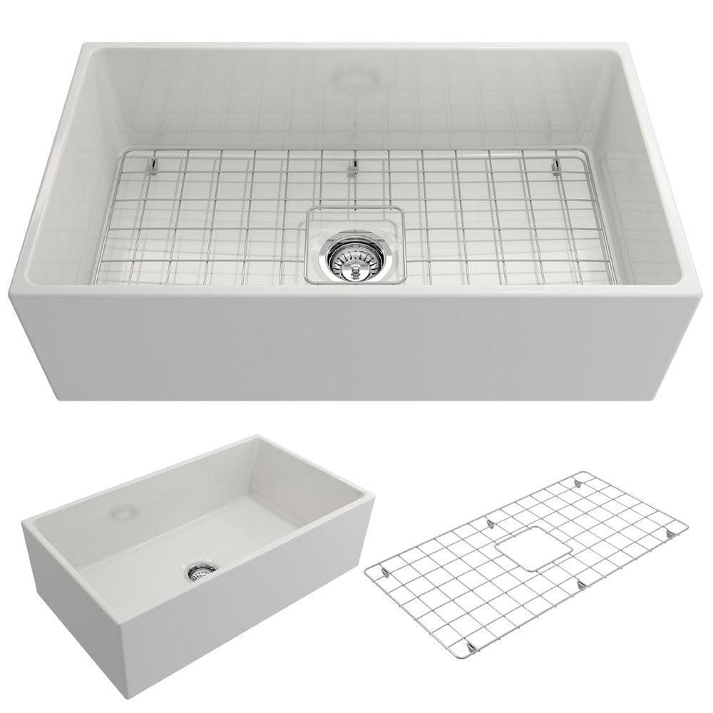 White Fireclay Farmhouse Apron Front 33'' Single Bowl Kitchen Sink