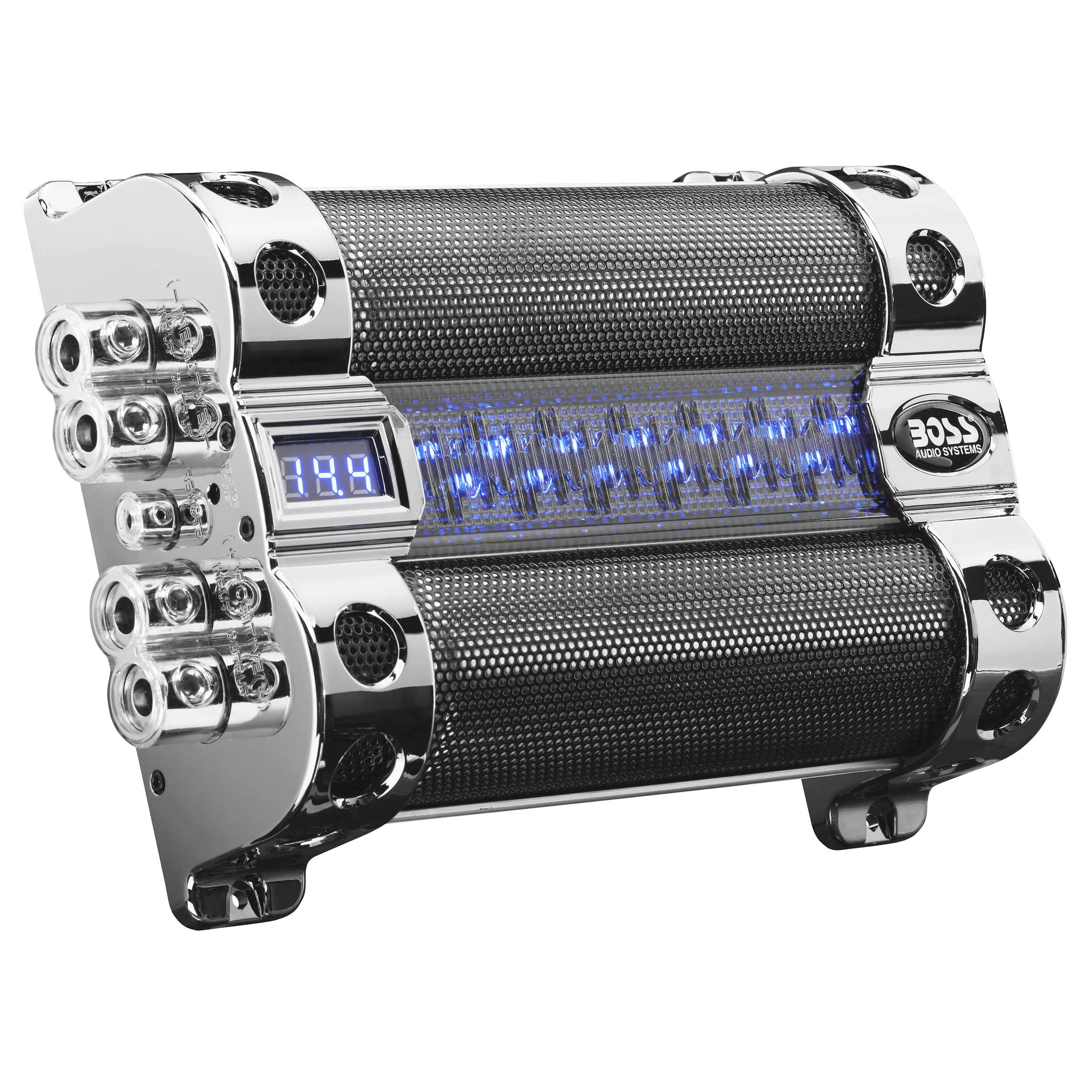 BOSS Audio Systems Cap18 - 18 Farad Car Audio Capacitor - Energy Storage, Enhance Bass From Stereo, Warning Reverse Polarity Tone, Voltage Overload Low Battery Voltage Led, For Amplifier and Subwoofer