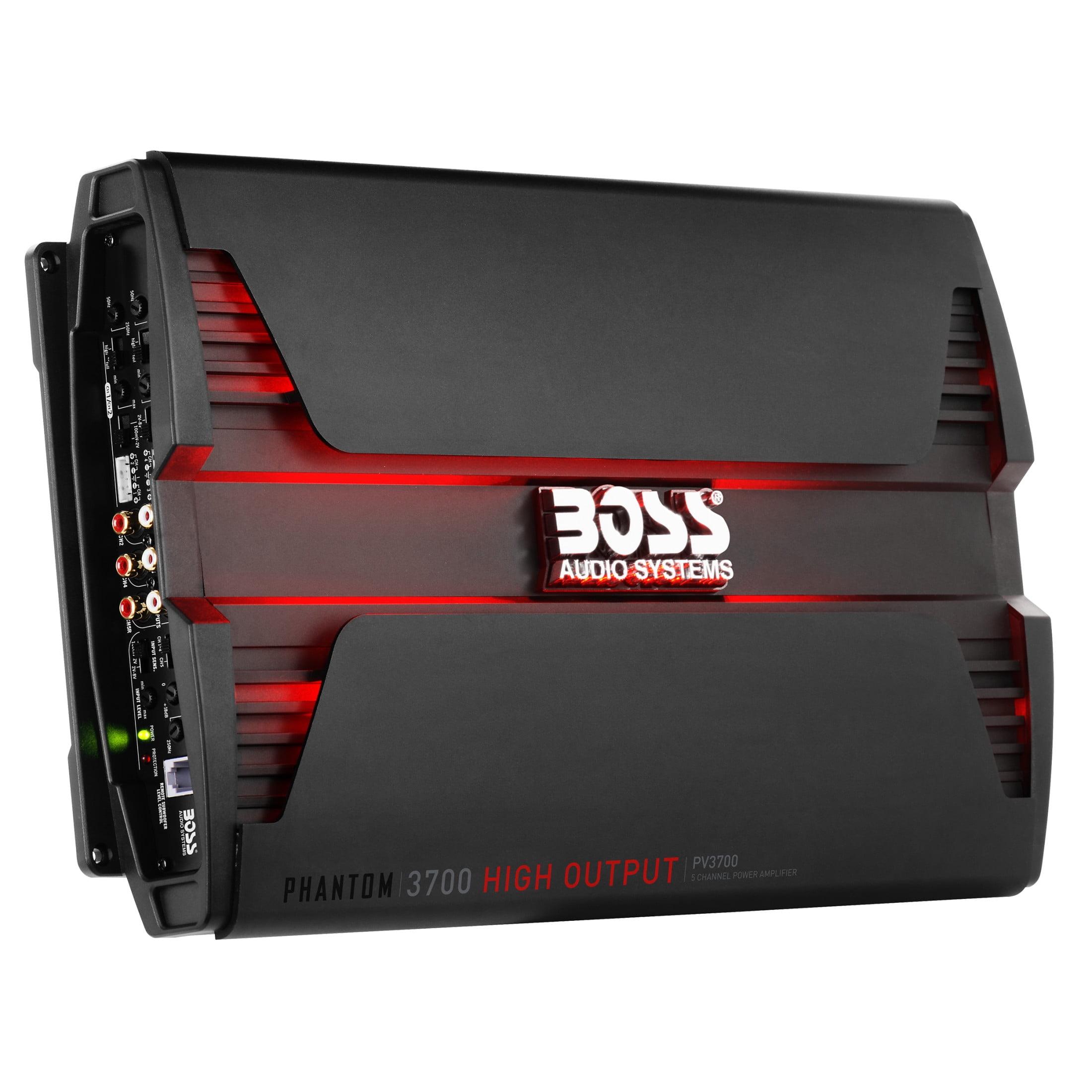 BOSS Audio Systems PV3700 Phantom Series 5 Channel Class A/B Car Amplifier – 3700 High Output, 2-8 Ohm Stable, Low/High Level Inputs, High/Low Pass Crossover, MOSFET, Hook up to Subwoofer for Bass
