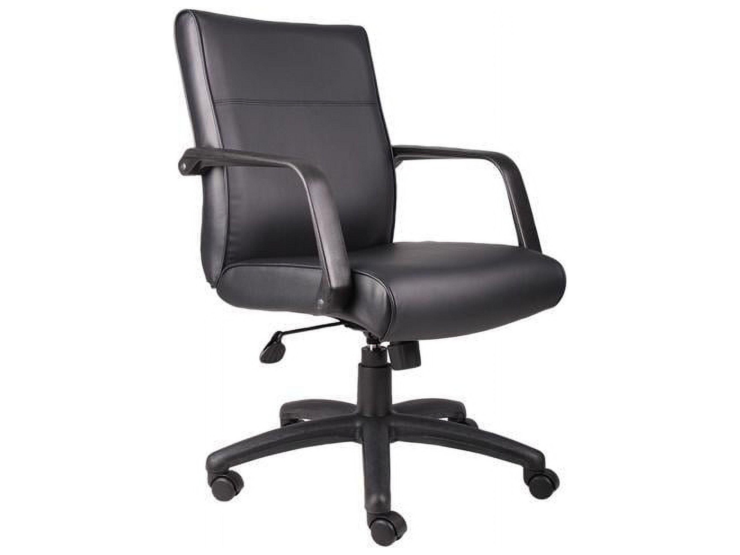 Elegant Black LeatherPlus Executive Swivel Chair with Wood Accents