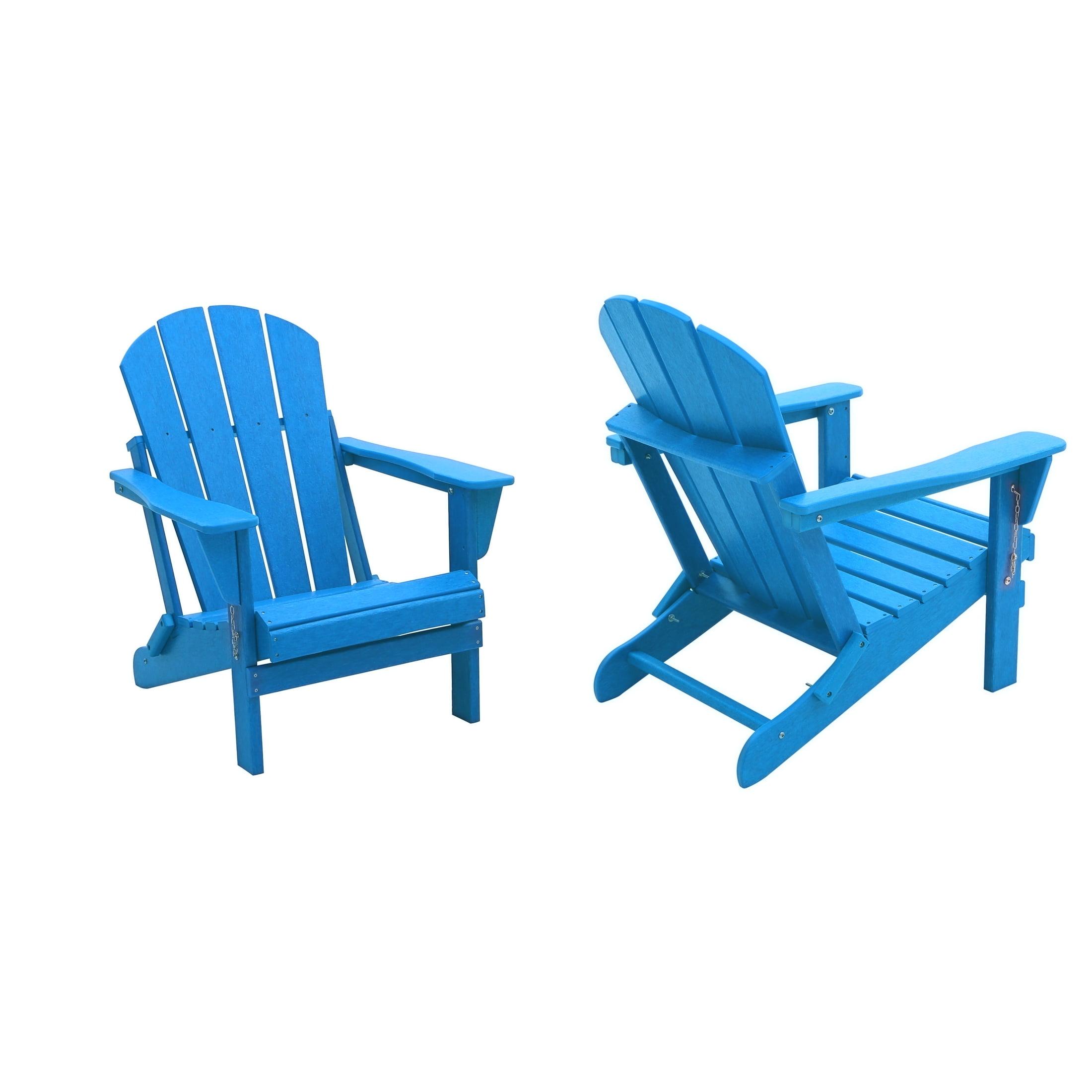 Pacific Blue Folding Poly Adirondack Chair Set with Square Arms