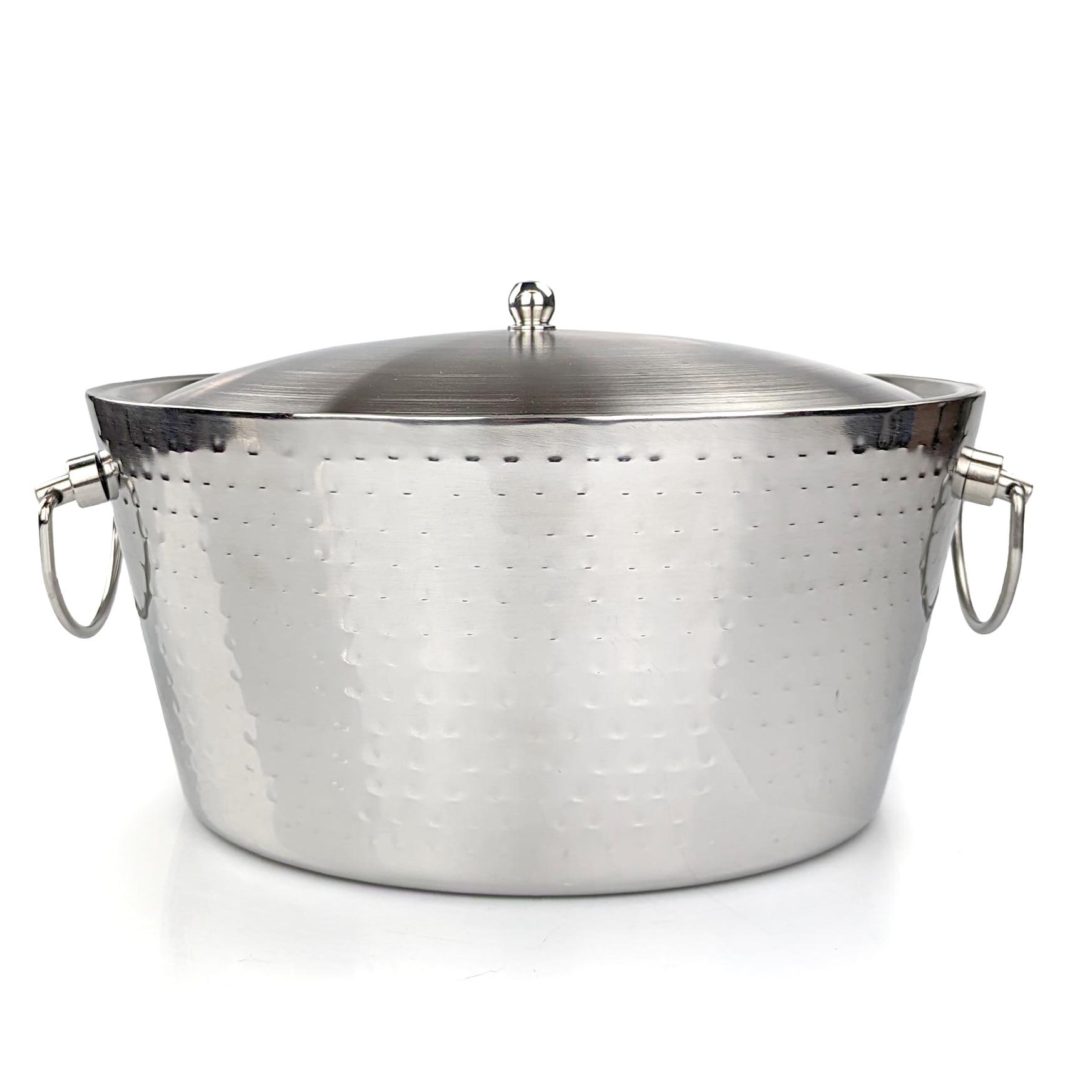 Hammered Stainless Steel Insulated Ice Bucket with Lid