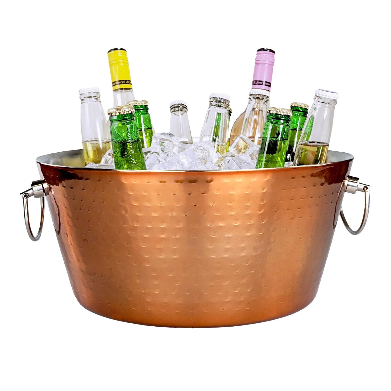 Rose Copper Hammered Stainless Steel Beverage Tub with Handles