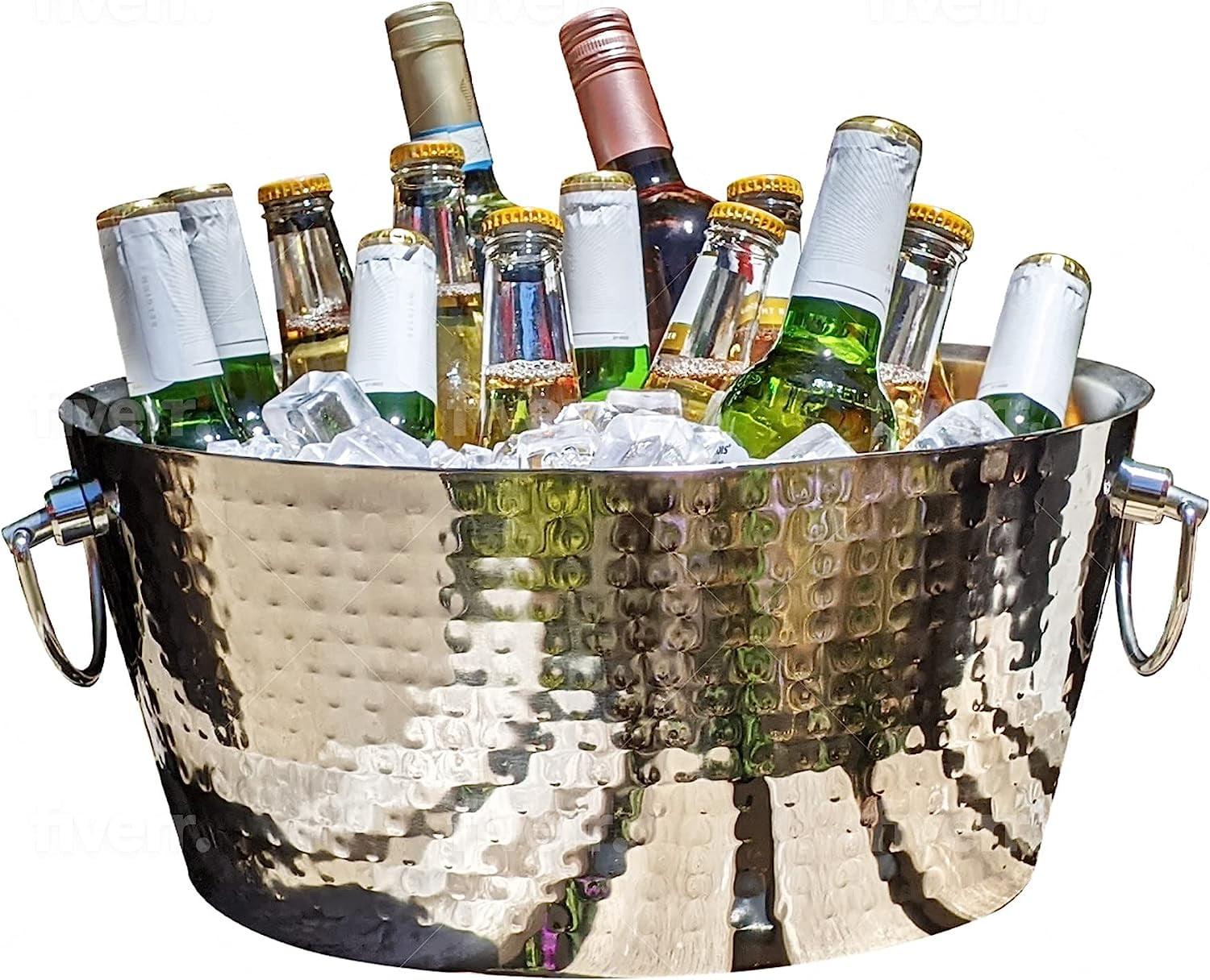 Hammered Stainless Steel Insulated Beverage Tub with Handles