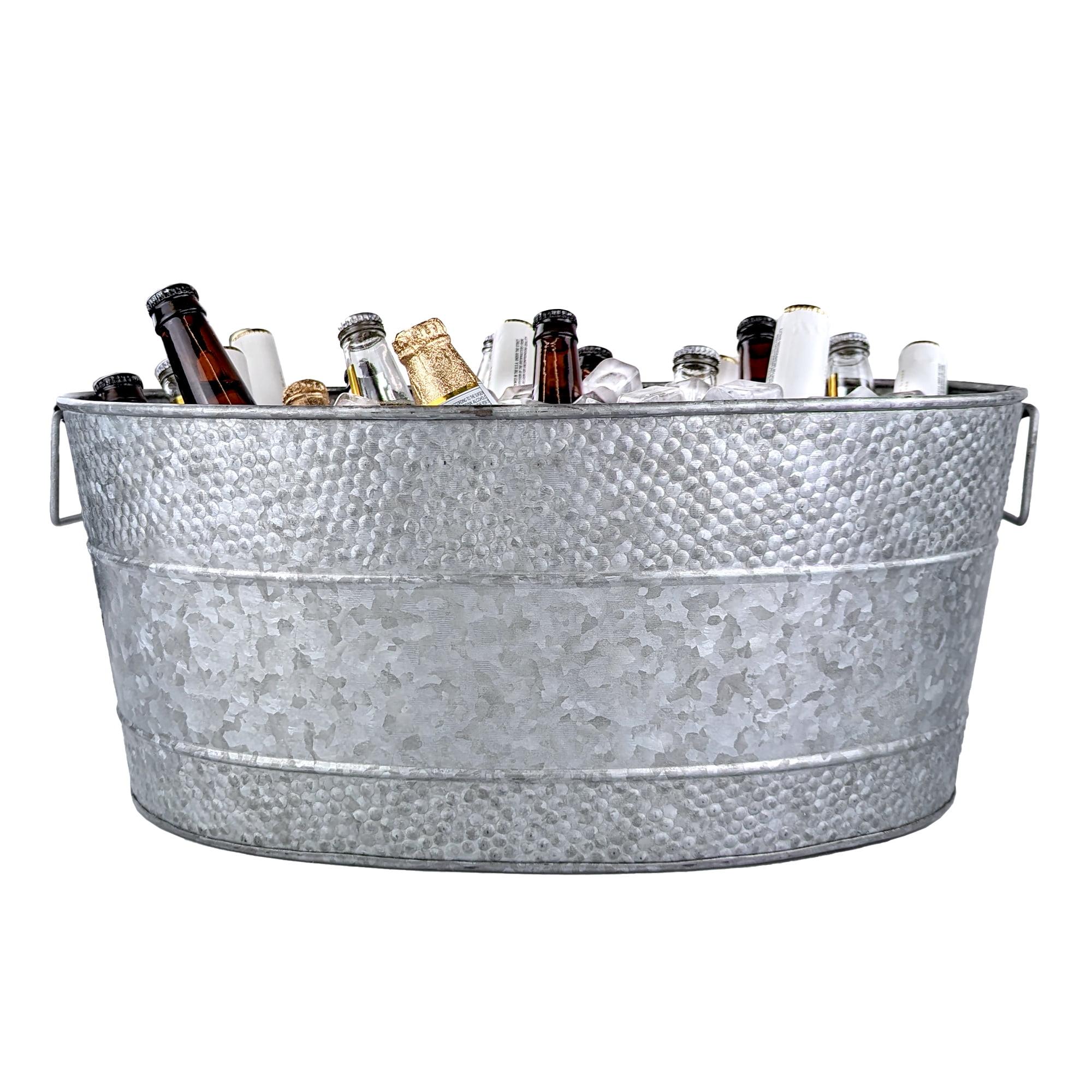 Large Galvanized Steel Oval Beverage Tub with Handles