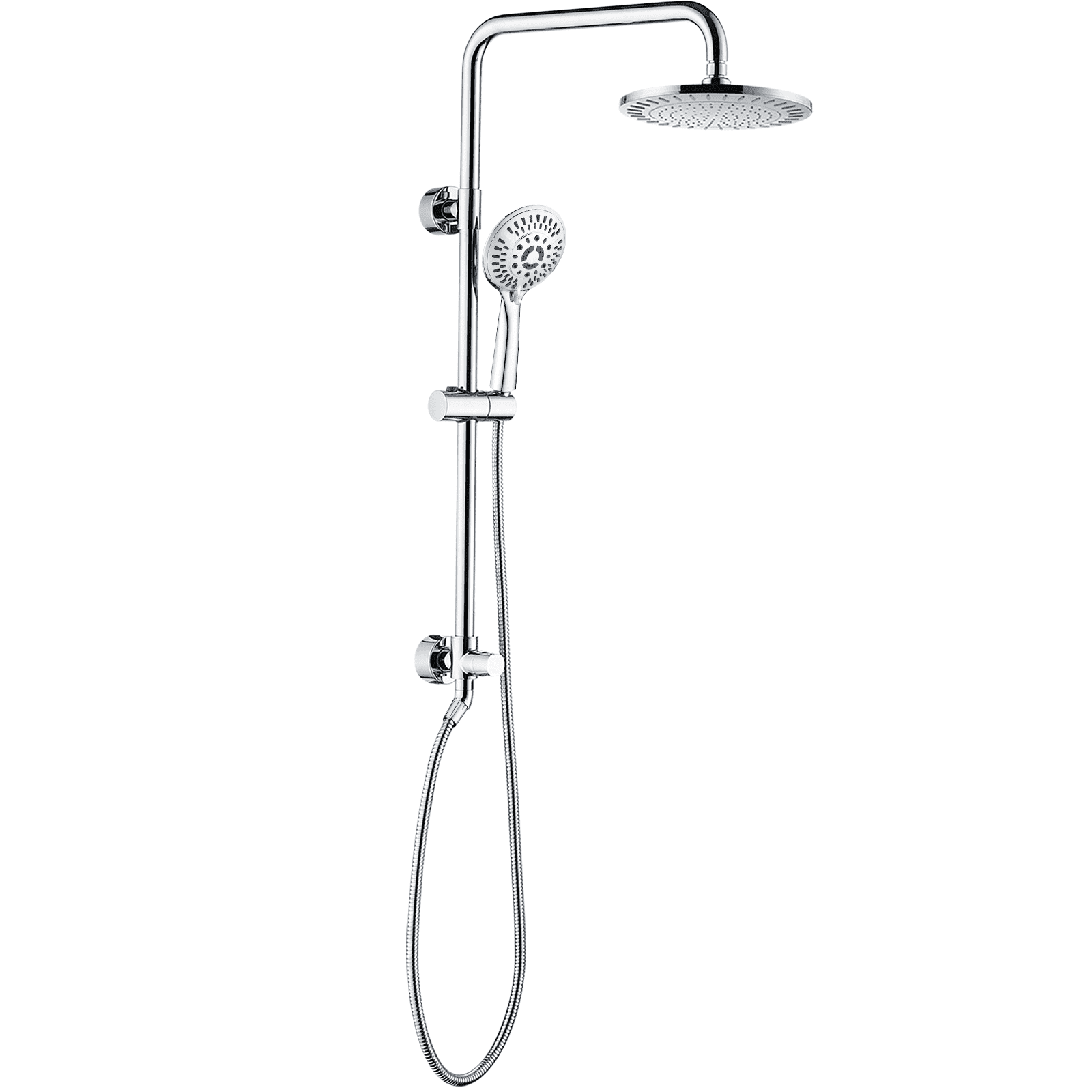 BRIGHT SHOWERS Rain Shower Heads System Including 9 Inch Rainfall Shower Head and Handheld Shower Head with Height Adjustable Holder, Solid Brass Rail and 60 Inch Long Stainless Steel Shower Hose