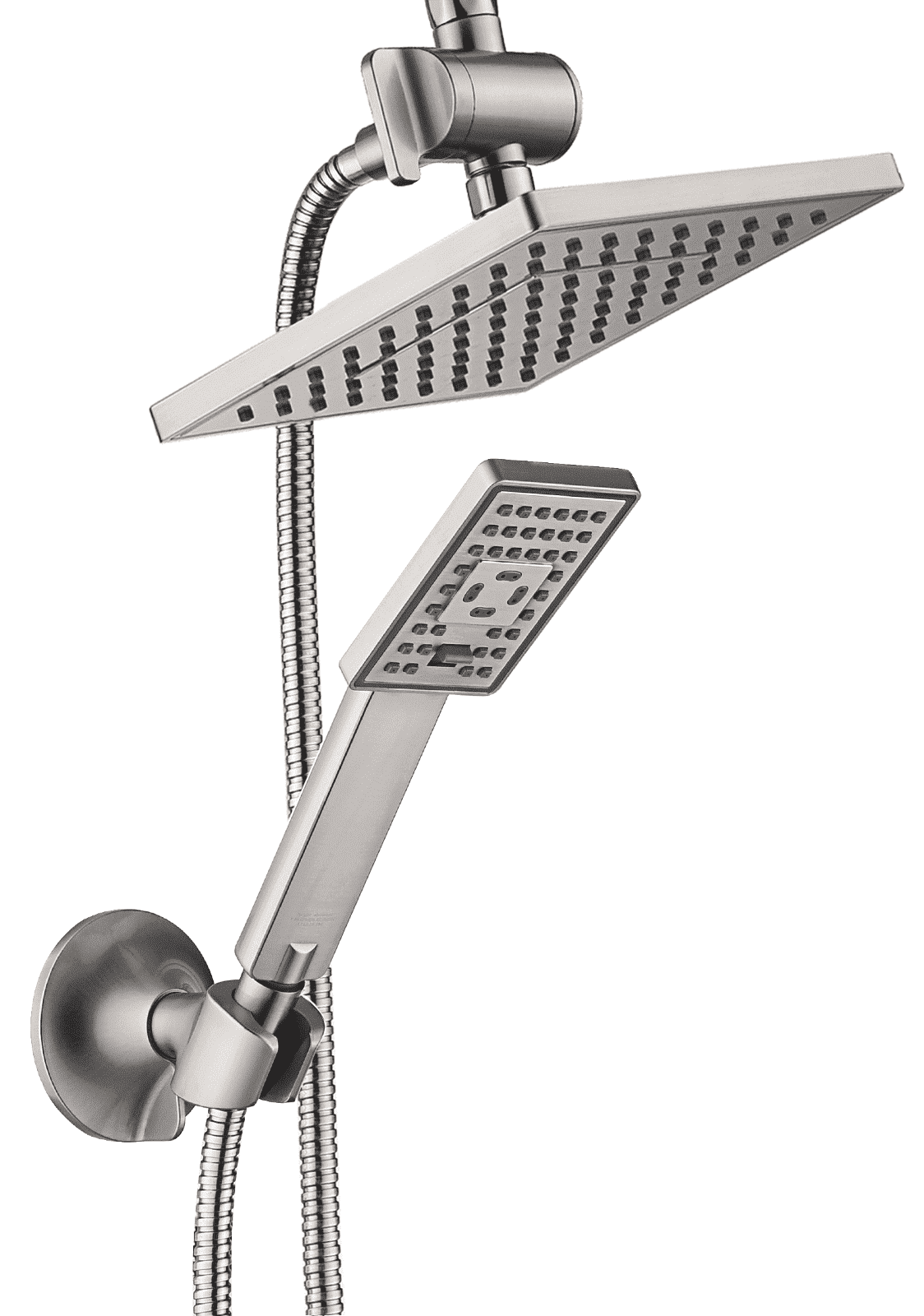 BRIGHT SHOWERS Rain Shower Head Combo, 8" Rainfall Shower with Handheld Spray, 60" Hose, 3-Way Diverter, Wall Bracket, Brushed Nickel