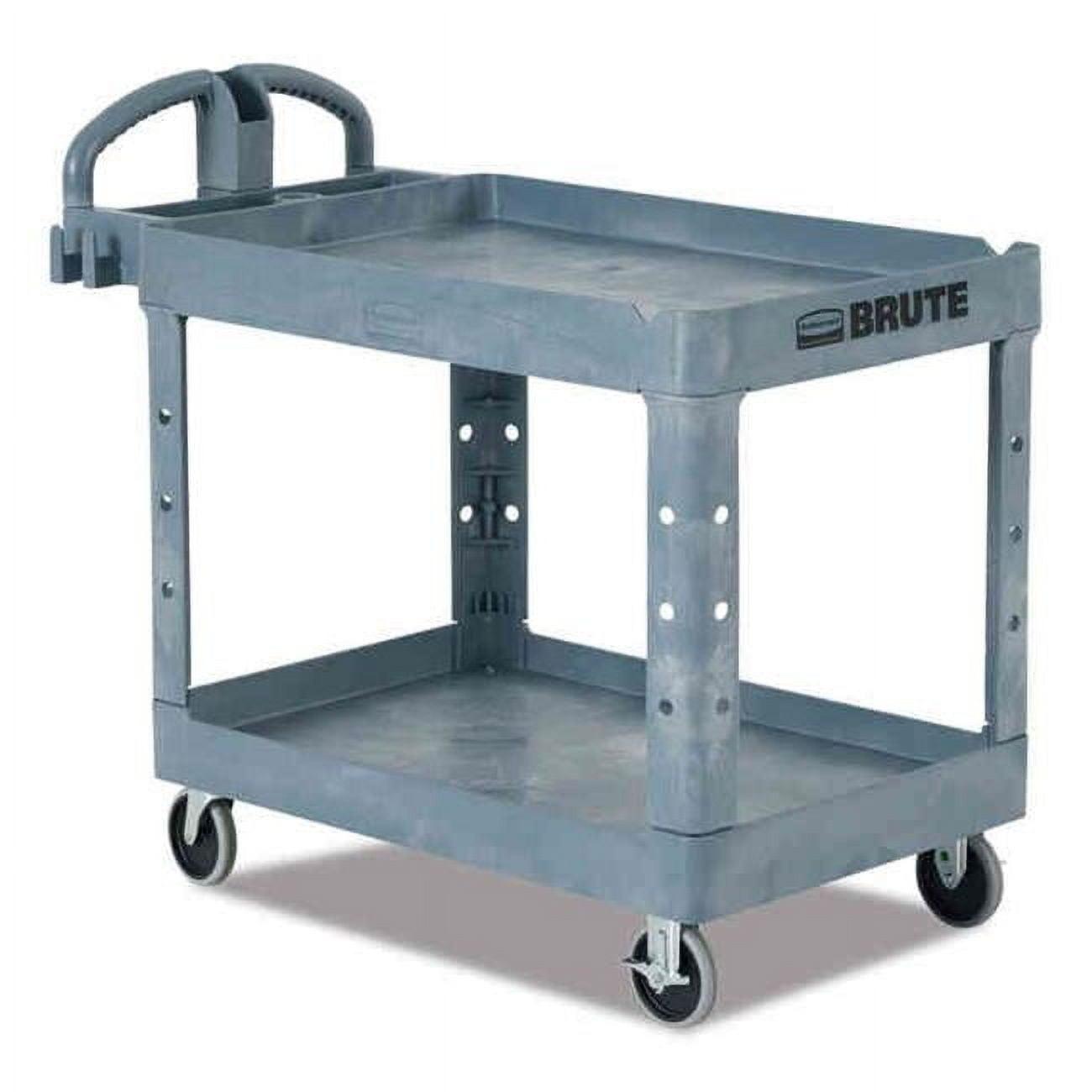 Gray Heavy-Duty Two-Shelf Utility Cart with Ergonomic Handle