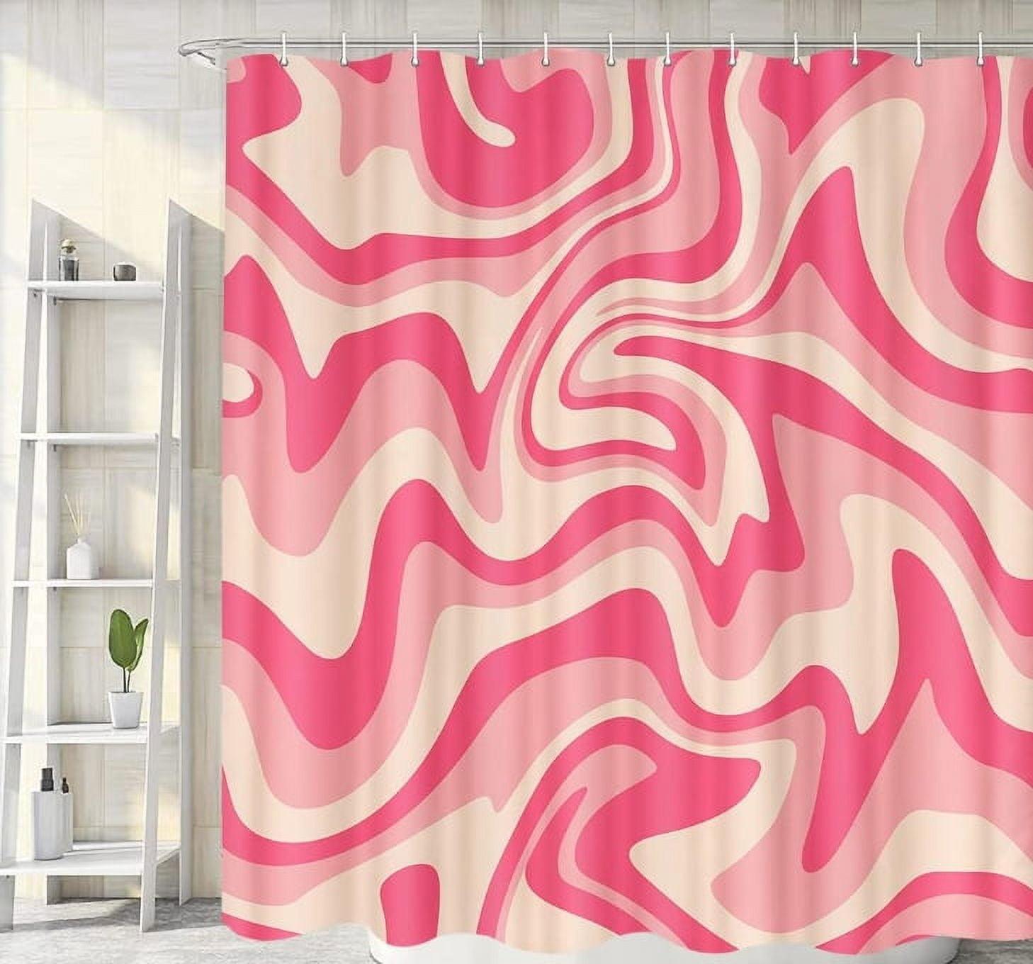 BSHAPPLUS Pink Shower Curtain with 12 Hooks,Boho Shower Curtain Waterproof Bathroom Shower Curtains for Home Hotel Decor Bathroom Curtains 71x71 Inch