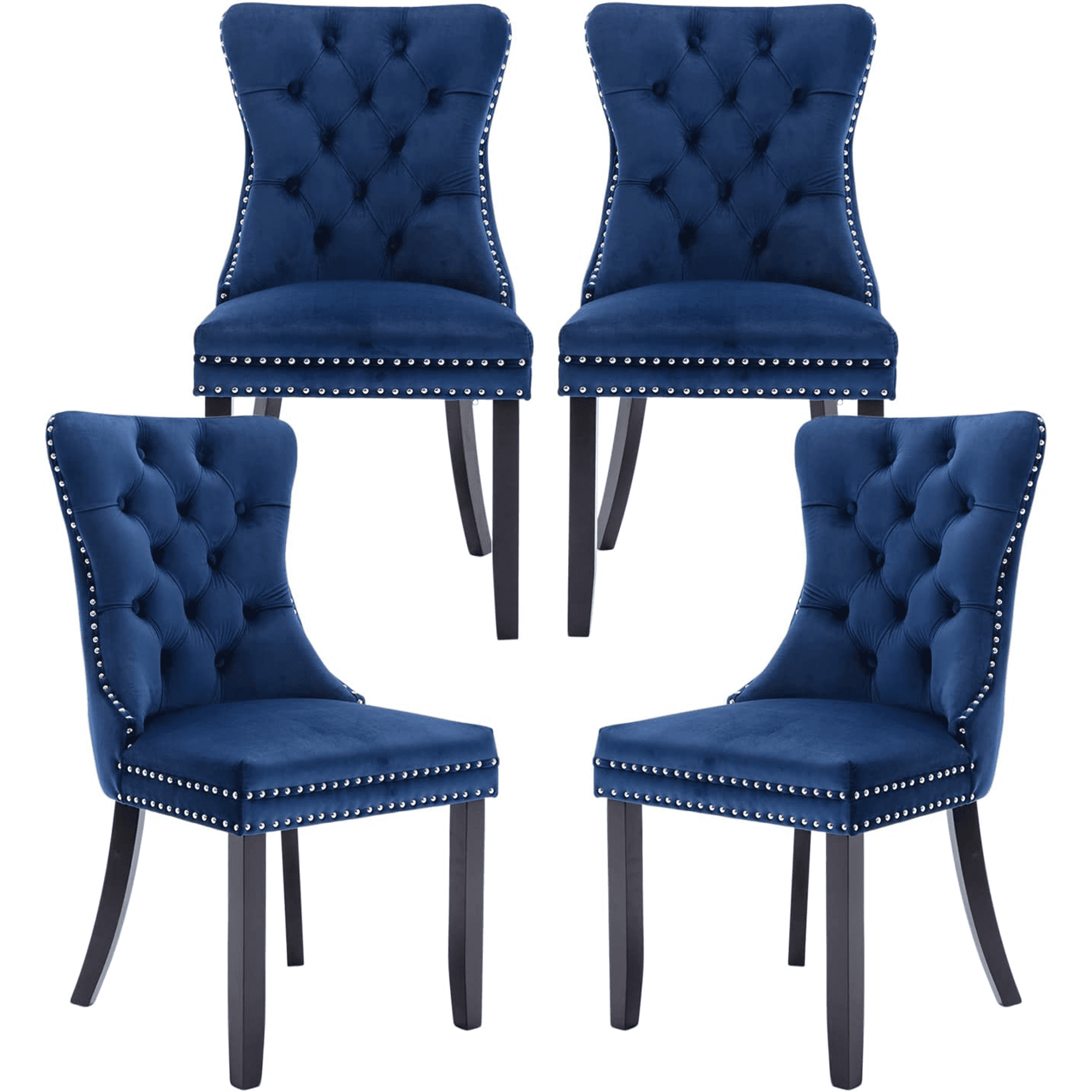 ODUSE-DAILY Velvet Dining Chairs Set of 4, Navy Kitchen & Dining Room Chairs, Tufted Dining Chairs, Fabric Upholstered, Solid Wood, Sillas De Comedor (Blue, 4 Pcs)