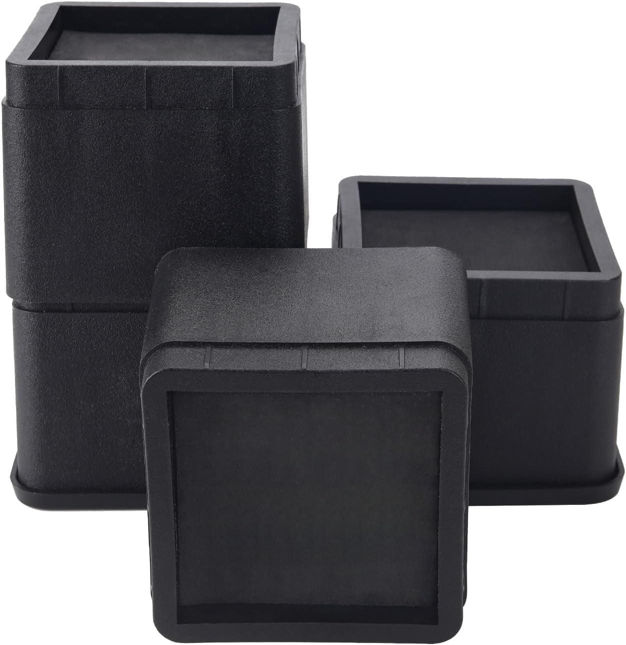 Black Stackable Plastic Bed Risers, 3 or 6 Inch, 4 Pack