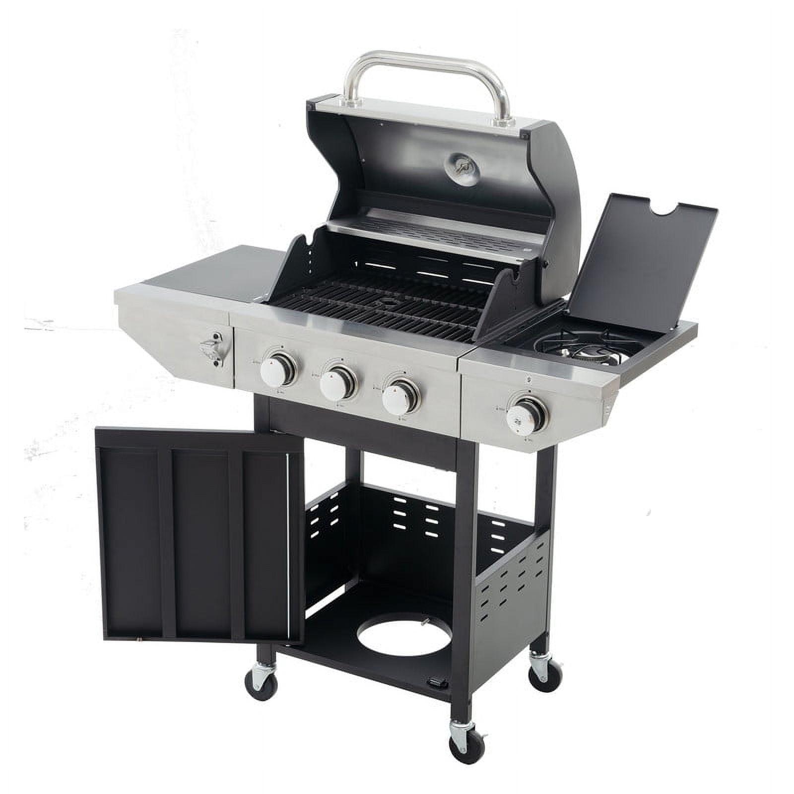 Stainless Steel 3-Burner Propane Gas Grill with Side Burner