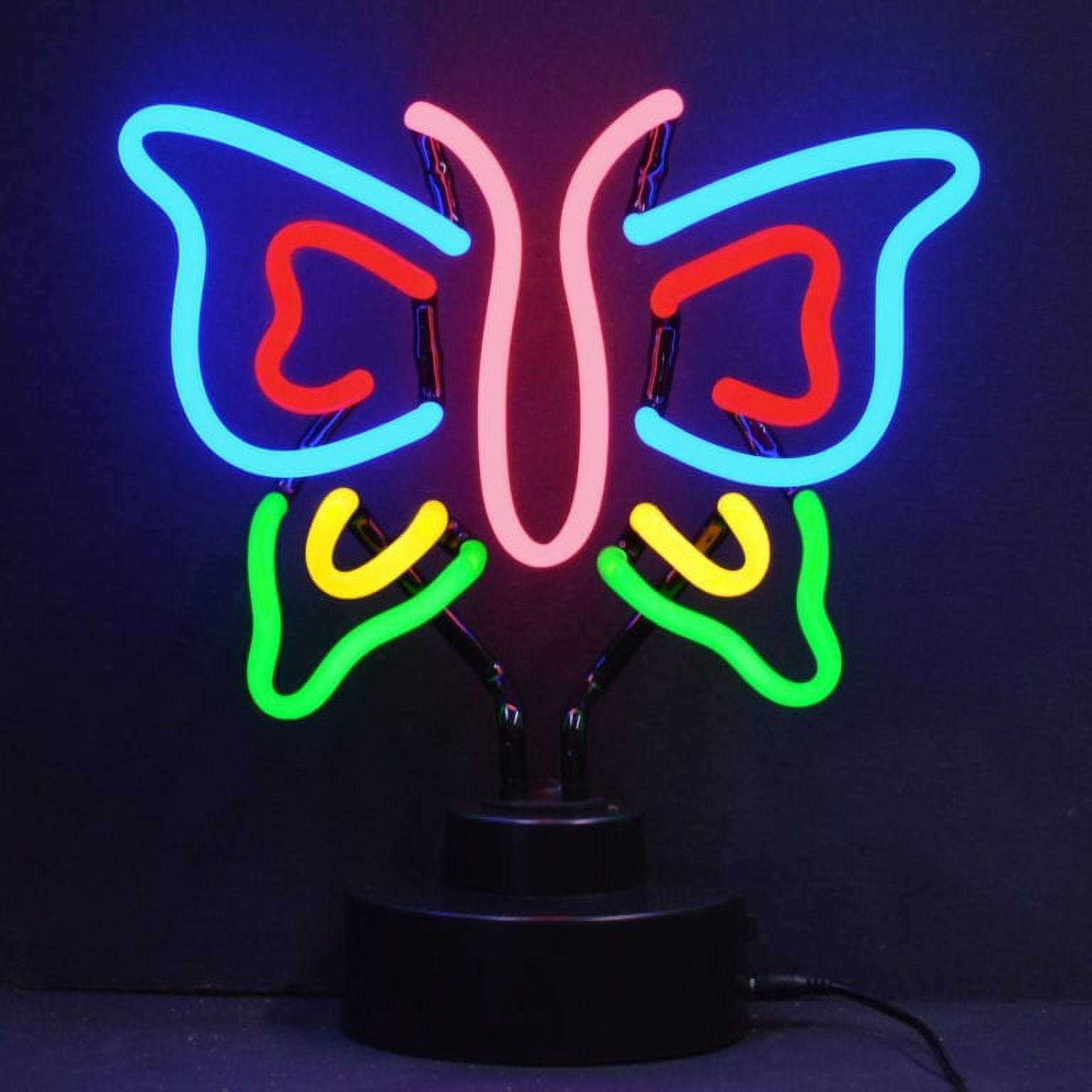 Multicolor Butterfly Neon Glass Sculpture with Base