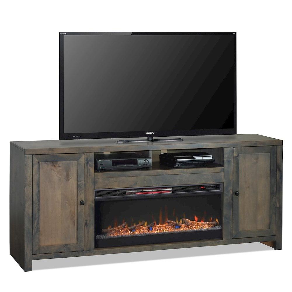 Joshua Creek 84" Brown Solid Wood Fireplace TV Stand