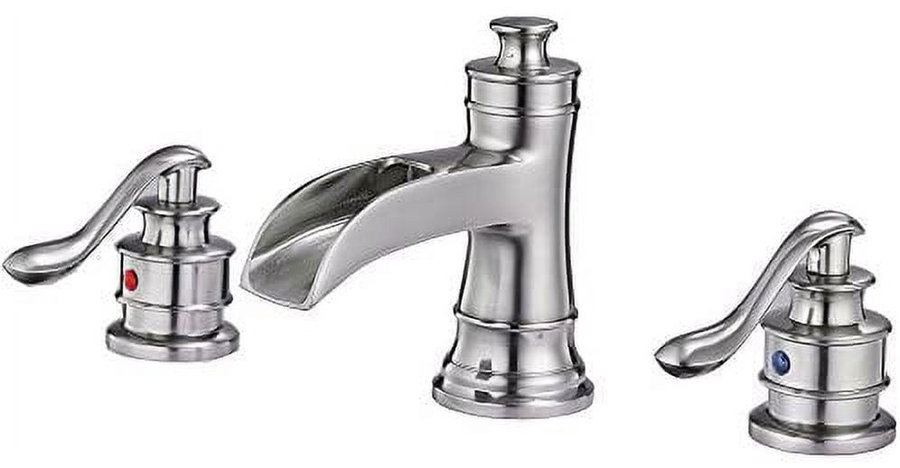 Brushed Nickel 8-Inch Widespread Waterfall Bathroom Faucet