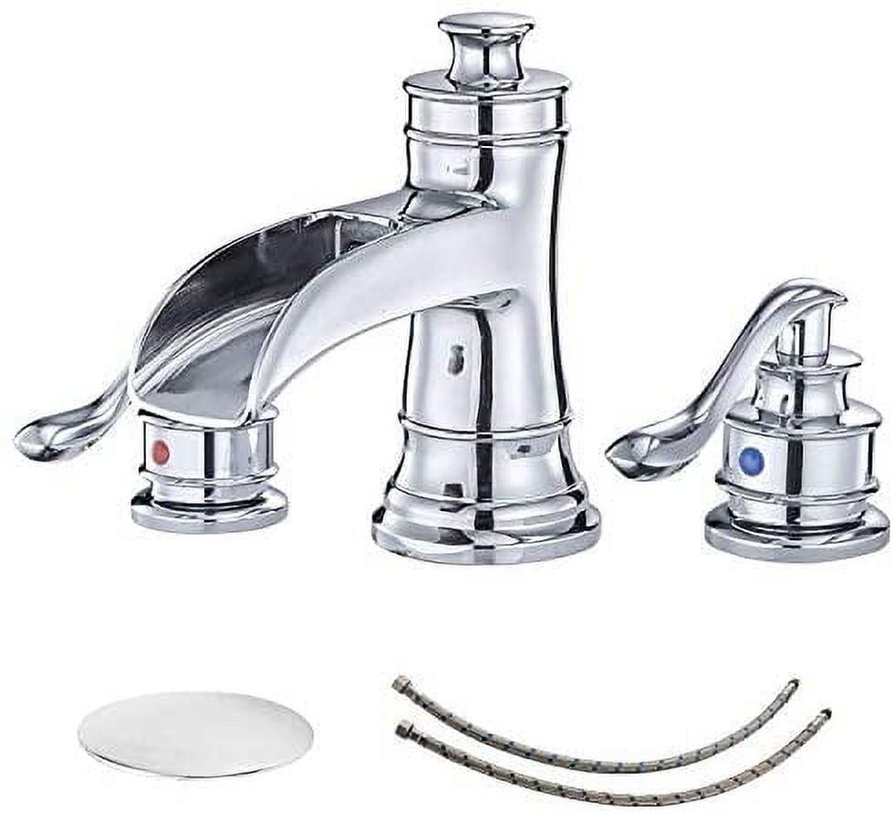 Chrome Widespread Double Handle Waterfall Bathroom Faucet