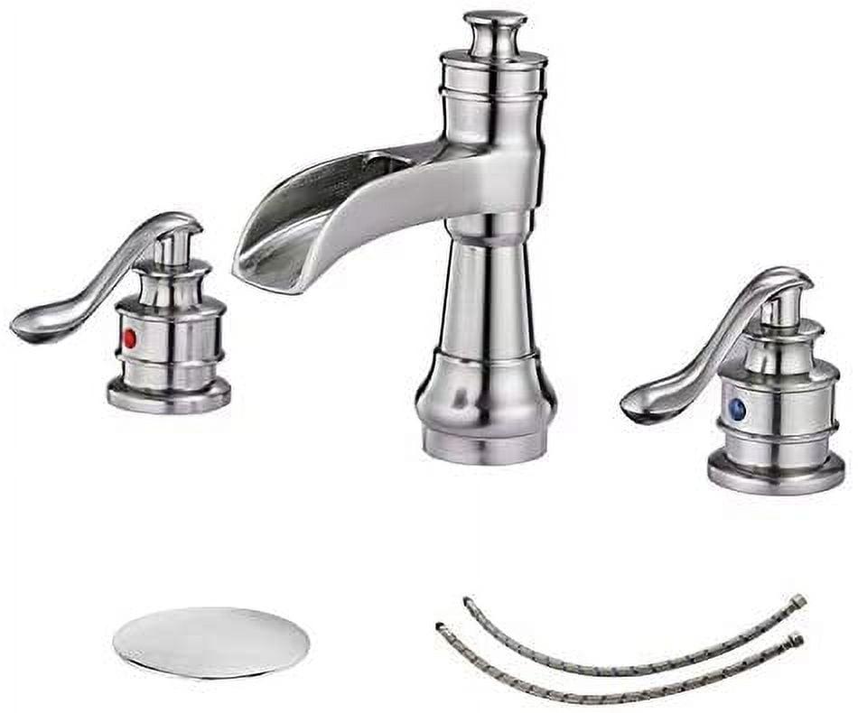 Brushed Nickel 8-Inch Widespread Waterfall Bathroom Faucet