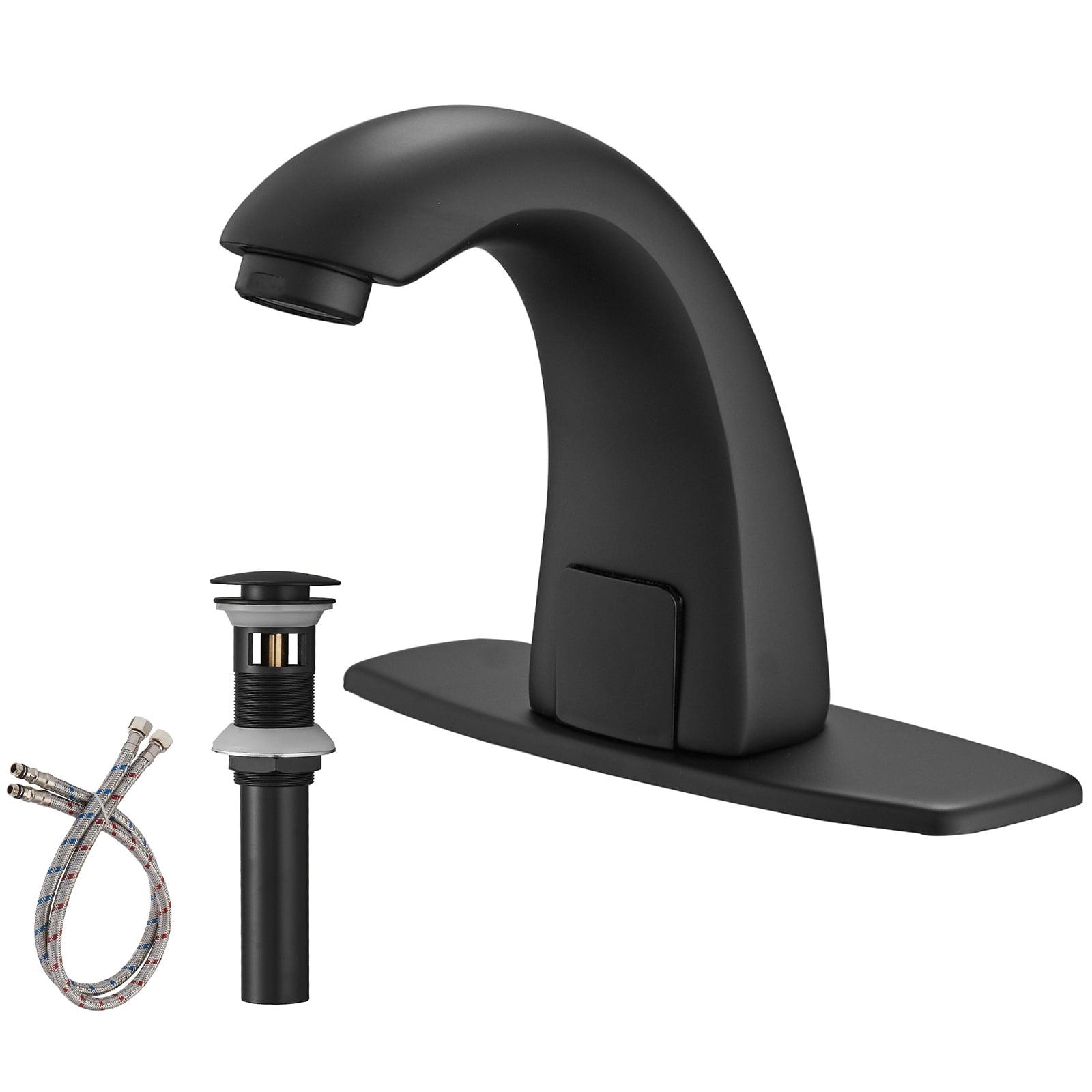 BWE DC Powered Commercial Touchless Single Hole Bathroom Faucet With Deck Plate & Pop Up Drain
